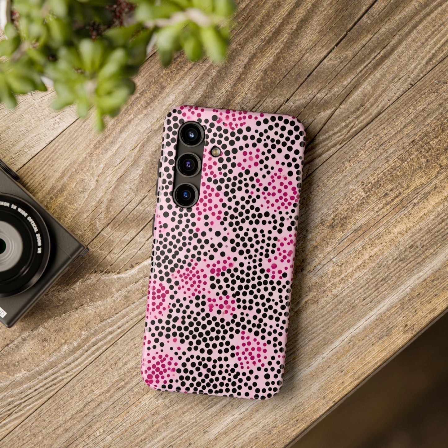 Pink and Black Dot Design Tough Phone Case