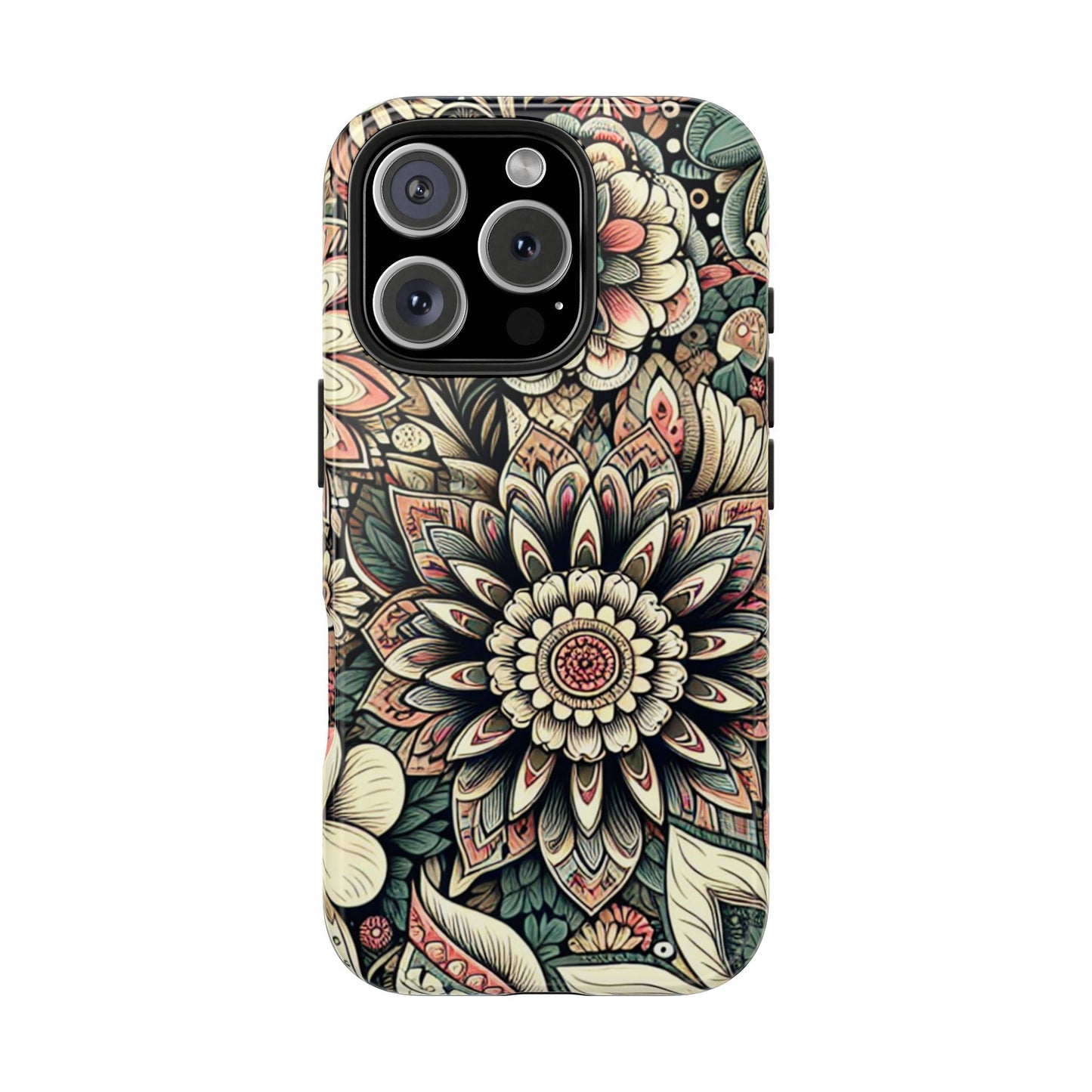 Boho Floral Tough Case for iPhone 16 15 14 13 12 11 X 8 7 Samsung Galaxy S24 S23 S22 S21