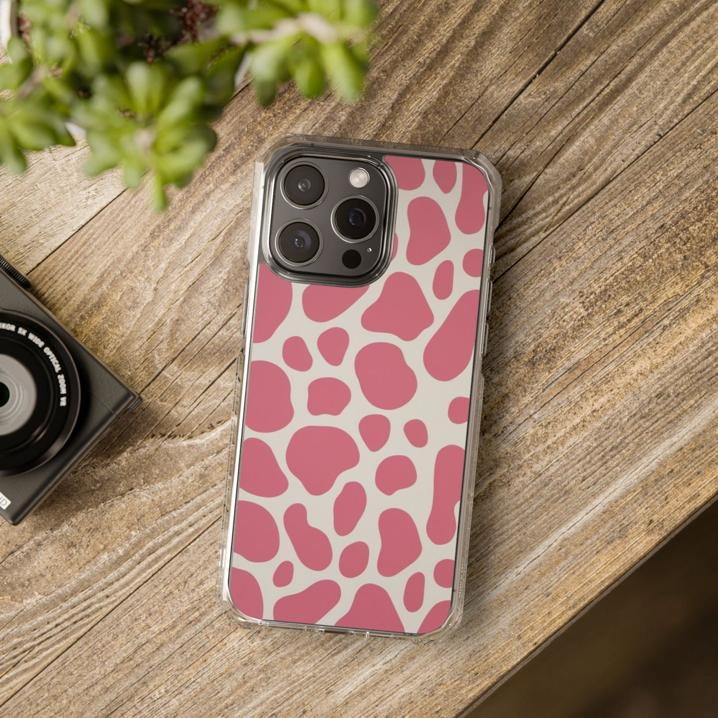 Pink Giraffe Print Magnetic Clear Impact Case for iPhone 16 15 14