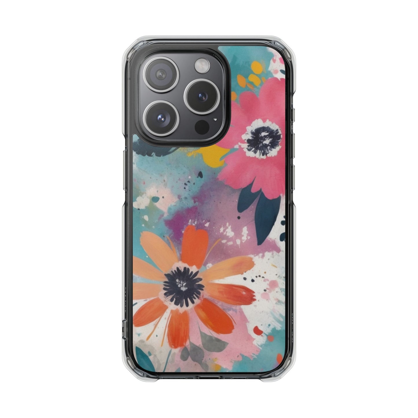 Vibrant Floral Magnetic Clear Impact Case for iPhone 16 15 14