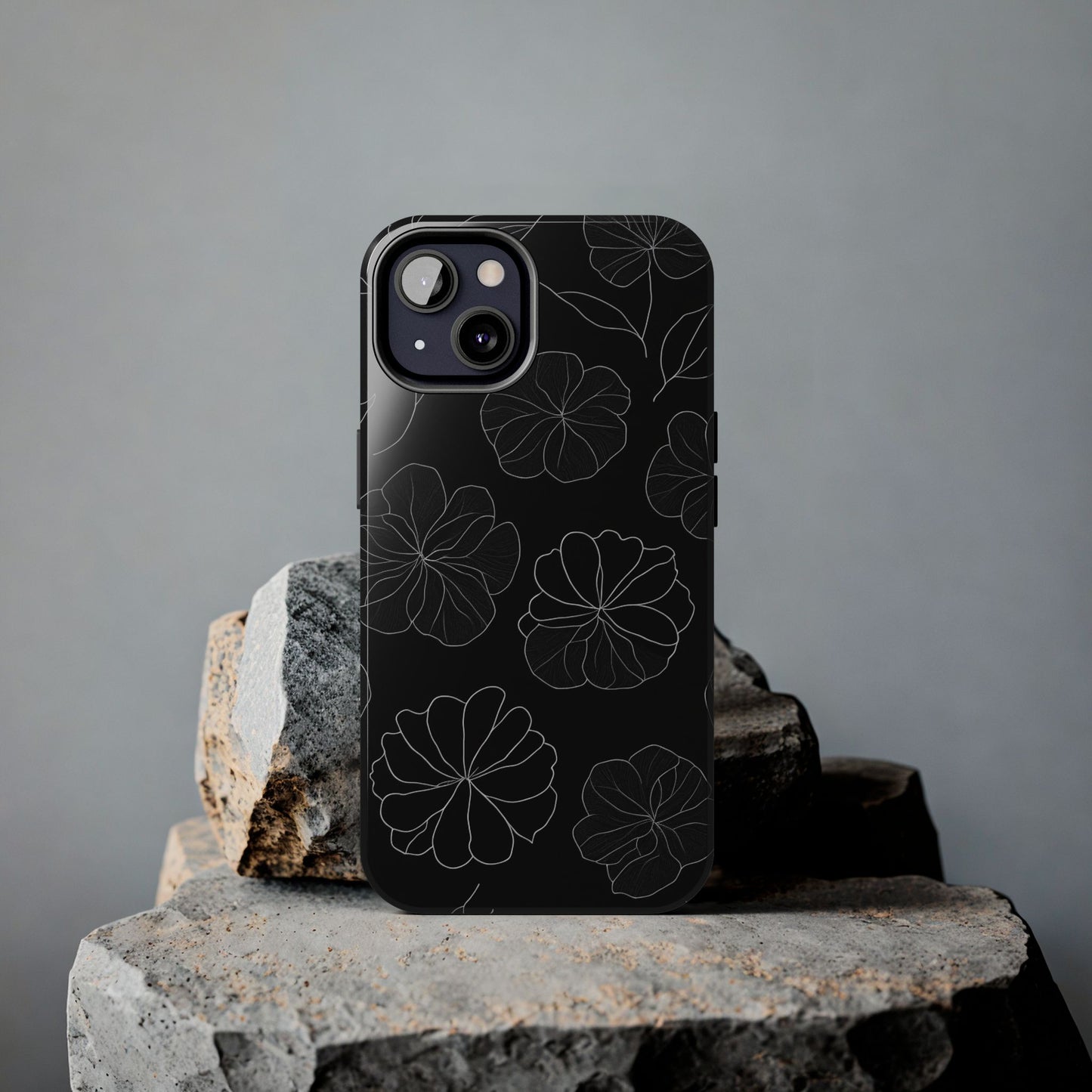 Black Floral Tough Phone Case