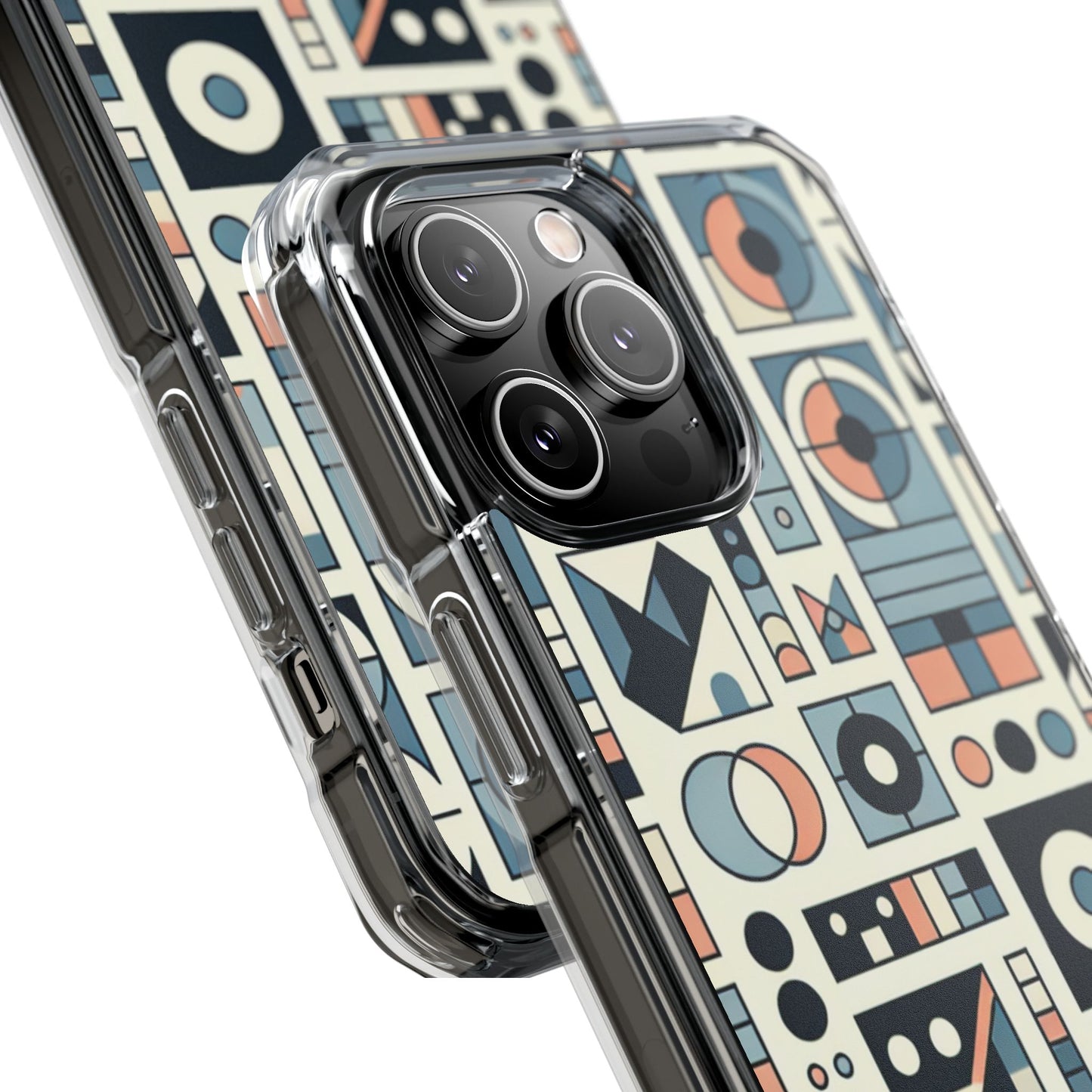 Geometric Print Magnetic Clear Impact Case for iPhone 16 15 14