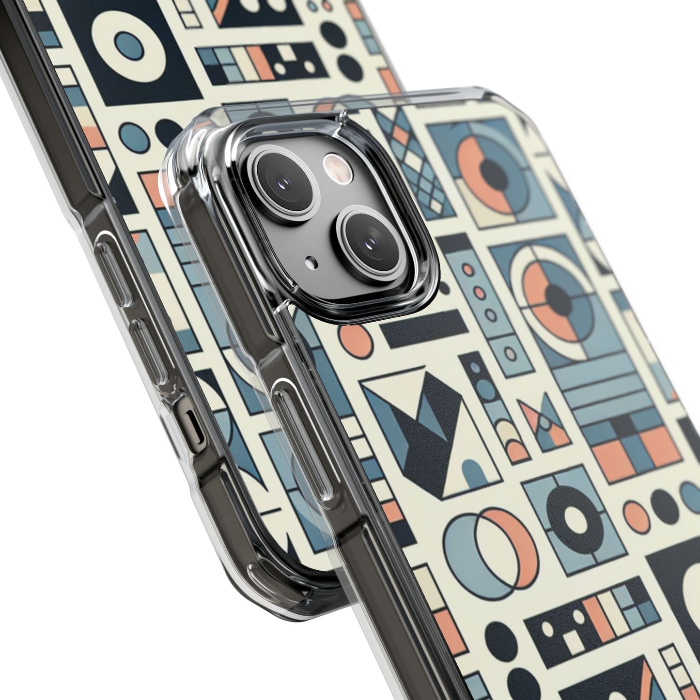 Geometric Print Magnetic Clear Impact Case for iPhone 16 15 14
