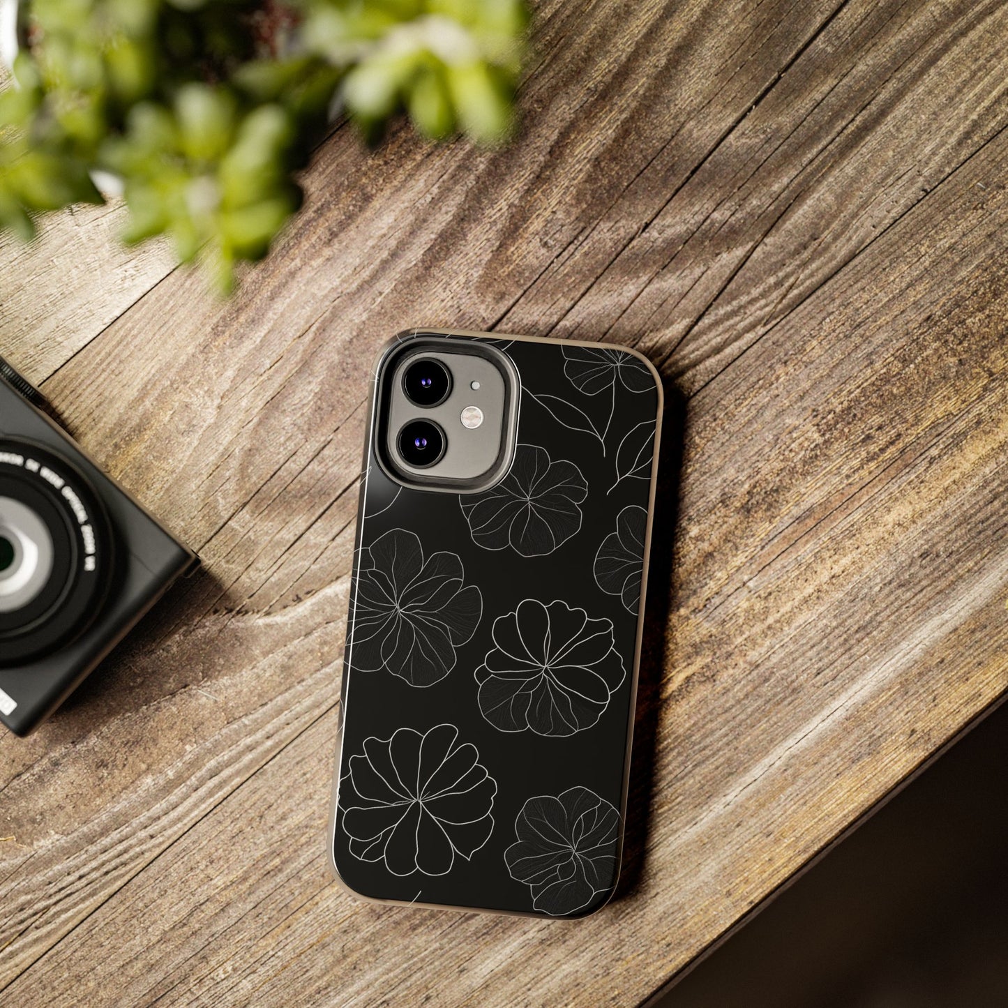 Black Floral Tough Phone Case