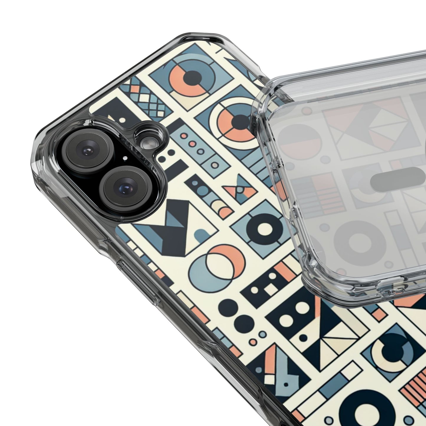 Geometric Print Magnetic Clear Impact Case for iPhone 16 15 14