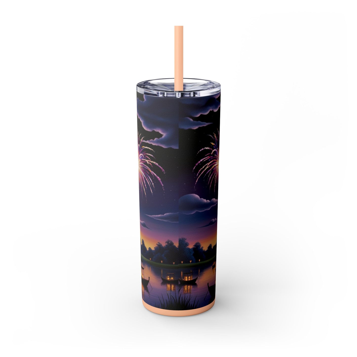 Night Sky Castle and Fireworks Skinny Tumbler, 20oz
