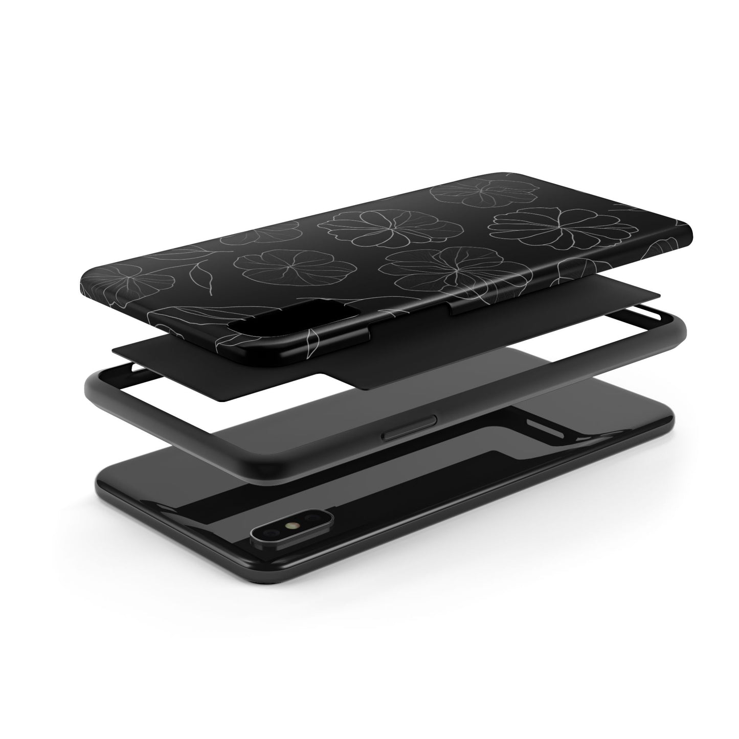 Black Floral Tough Phone Case