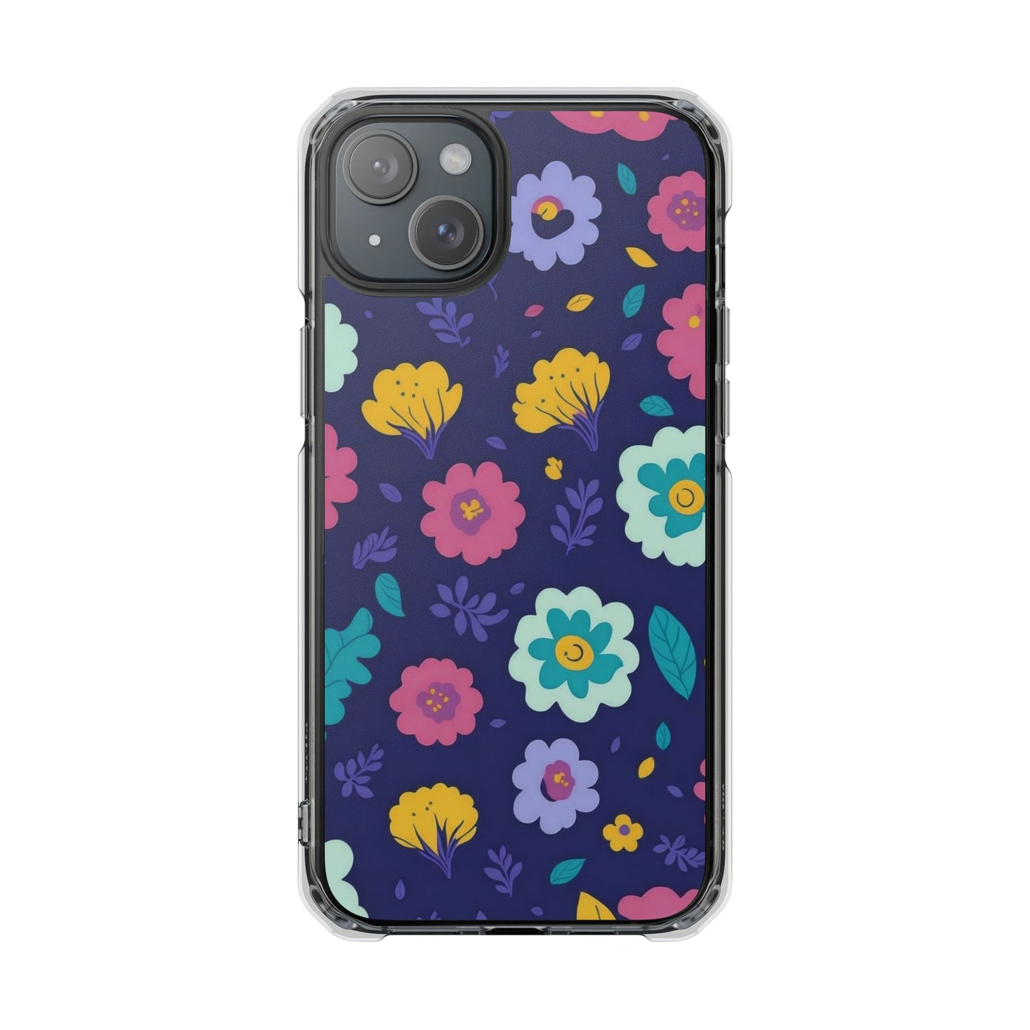 Purple Floral Magnetic Clear Impact Case for iPhone 16 15 14