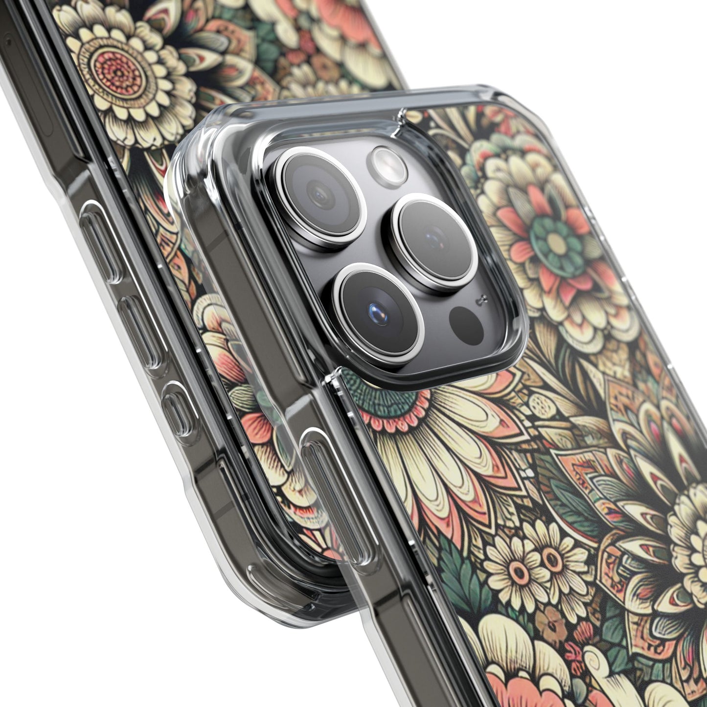 Boho Floral Magnetic Clear Impact Case for iPhone 16 15 14