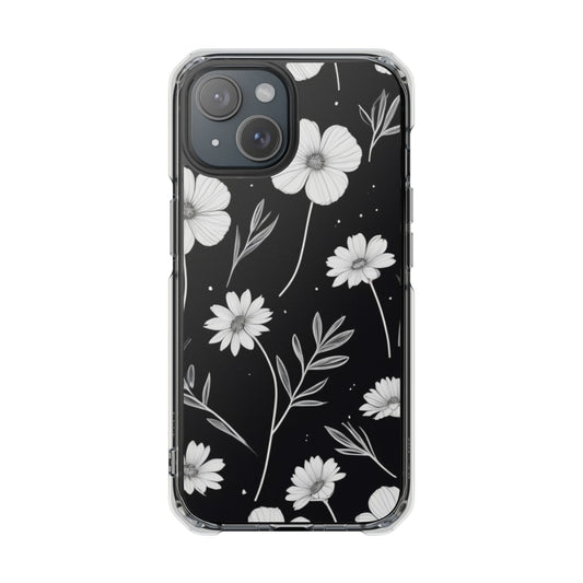 Elegant Floral Magnetic Clear Impact Case for iPhone 16 15 14