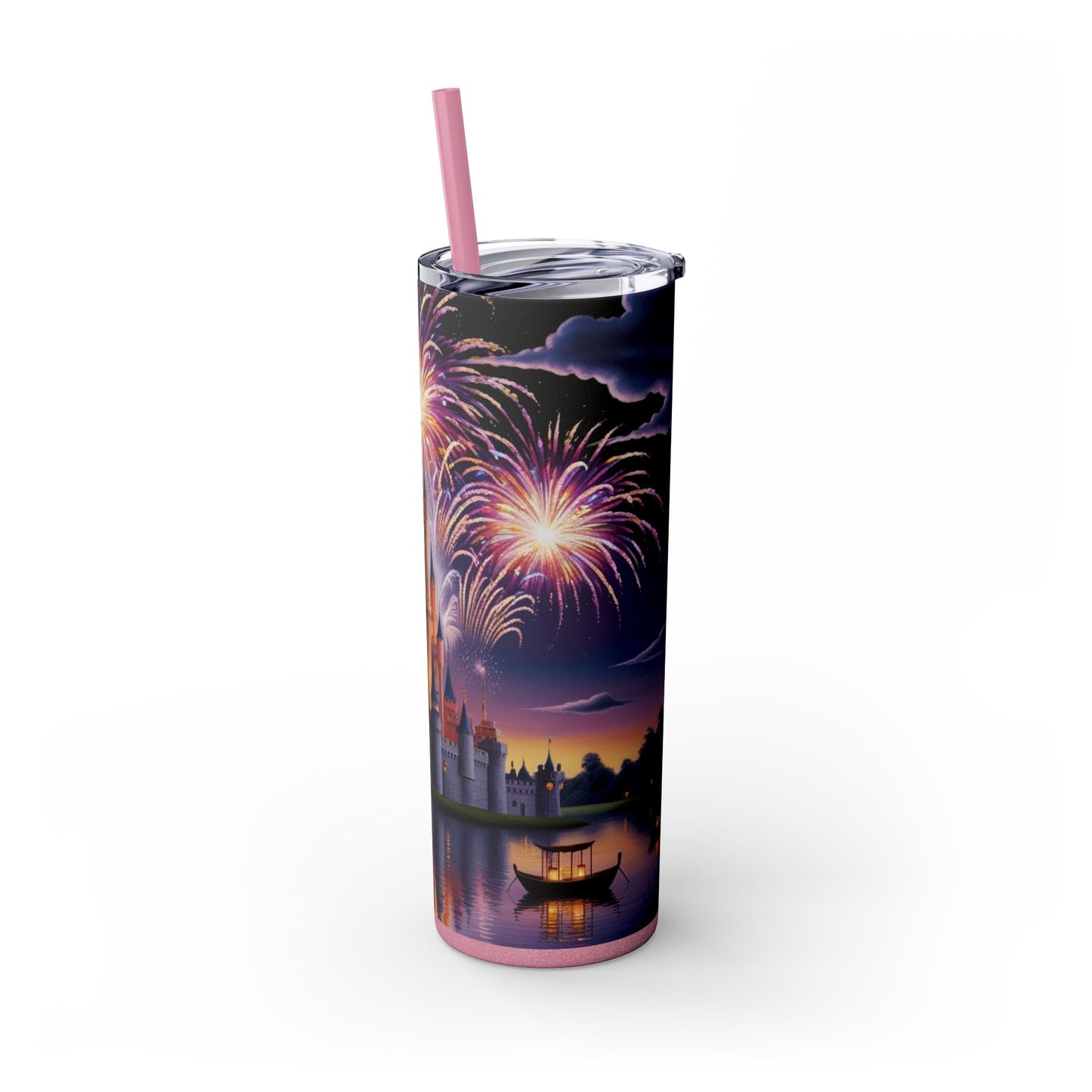 Night Sky Castle and Fireworks Skinny Tumbler, 20oz