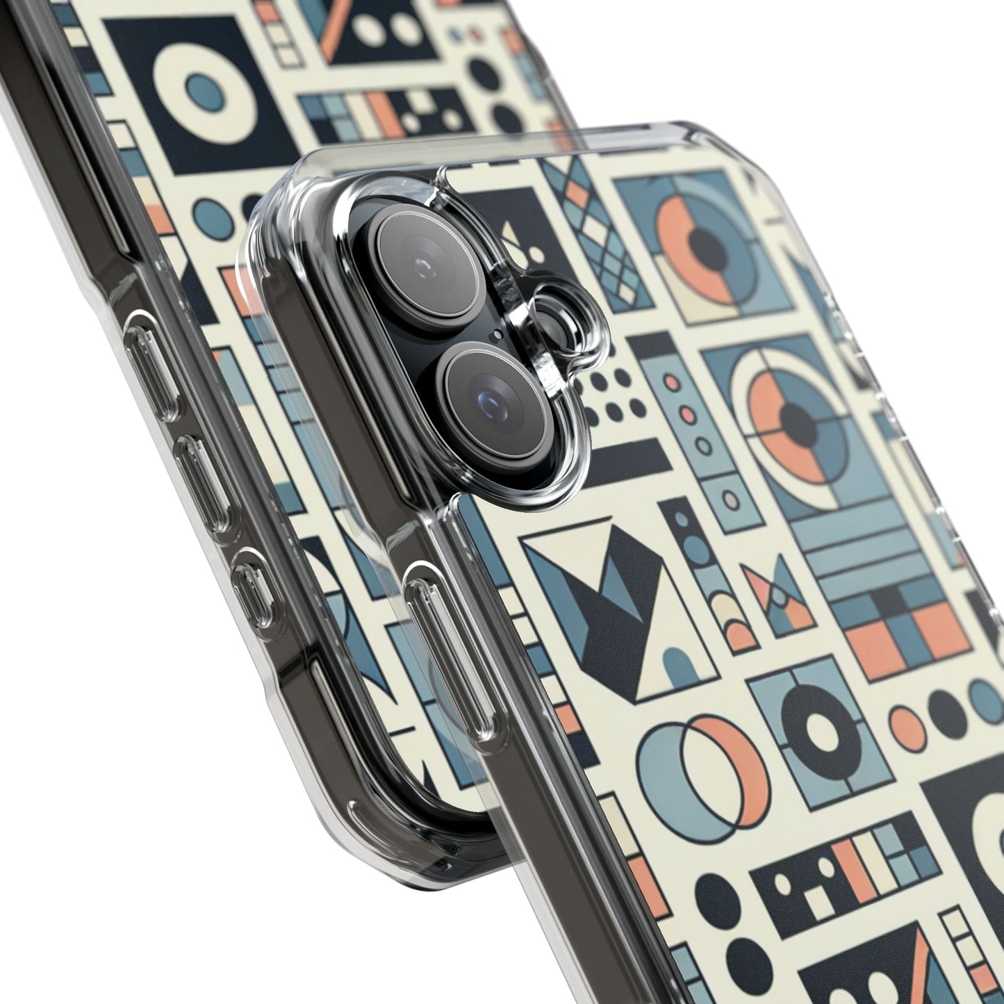 Geometric Print Magnetic Clear Impact Case for iPhone 16 15 14