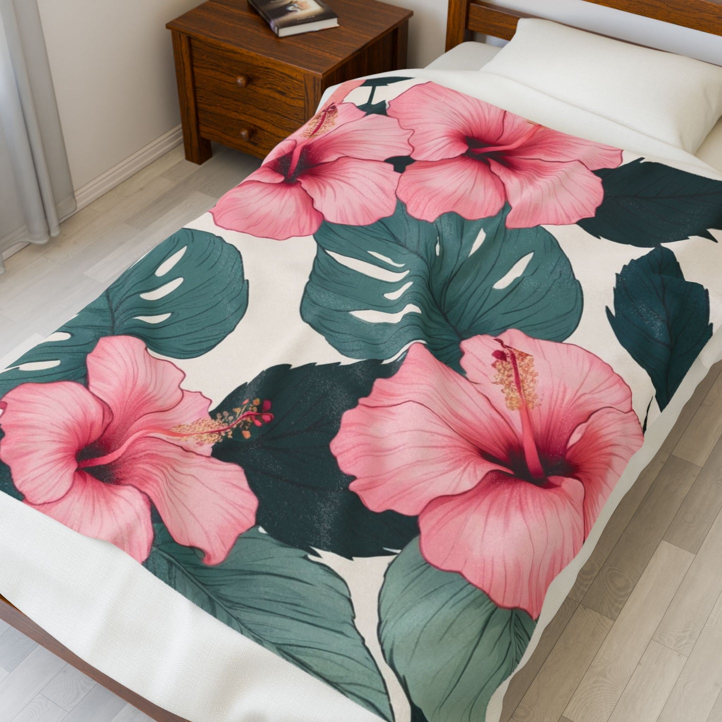 Tropical Hibiscus Velveteen Plush Blanket