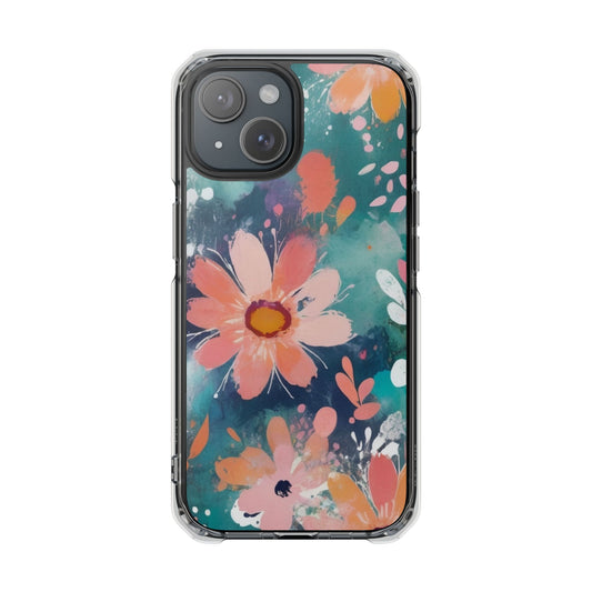 Pastel Floral Magnetic Clear Impact Case for iPhone 16 15 14