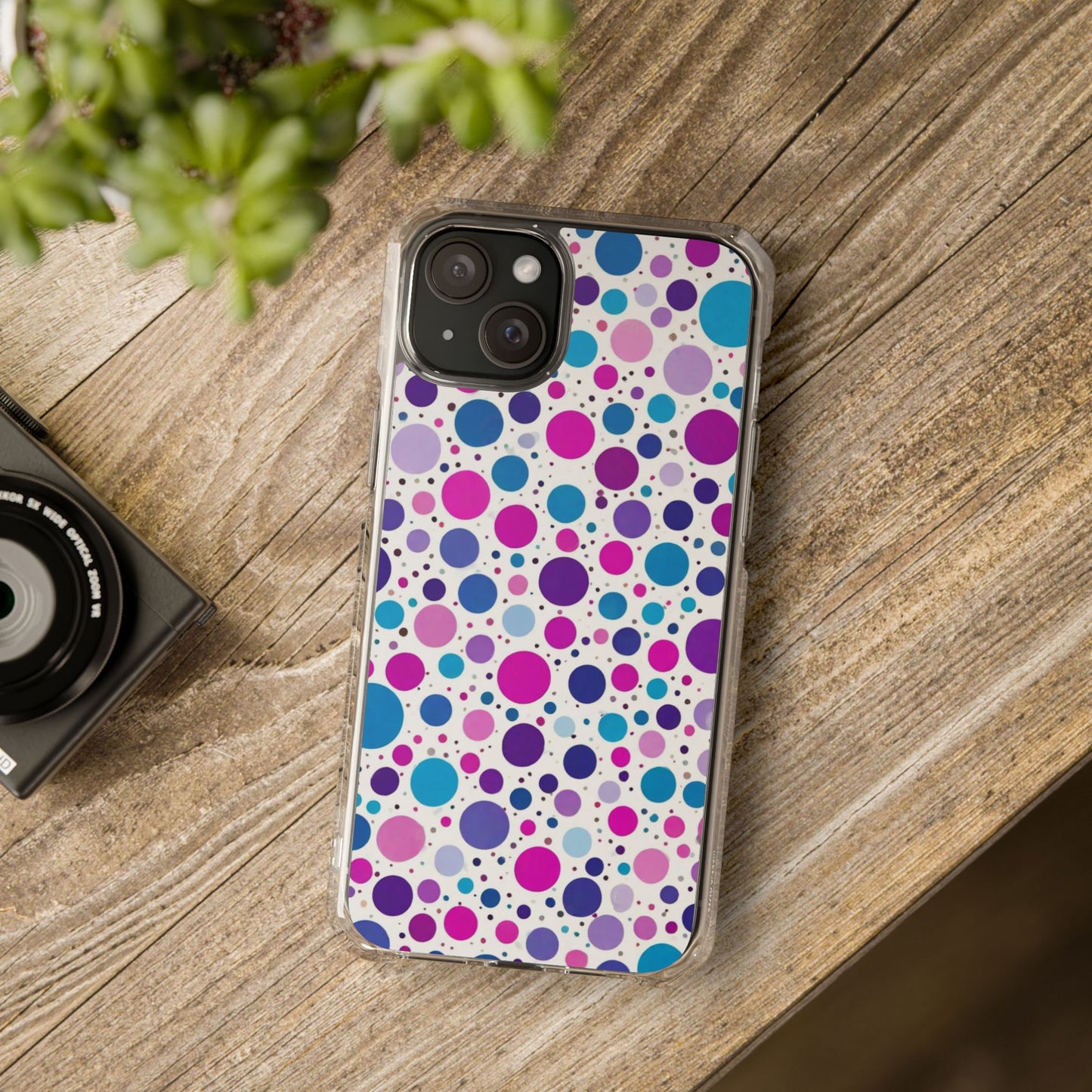Polka Dot Design Magnetic Clear Impact Case for iPhone 16 15 14