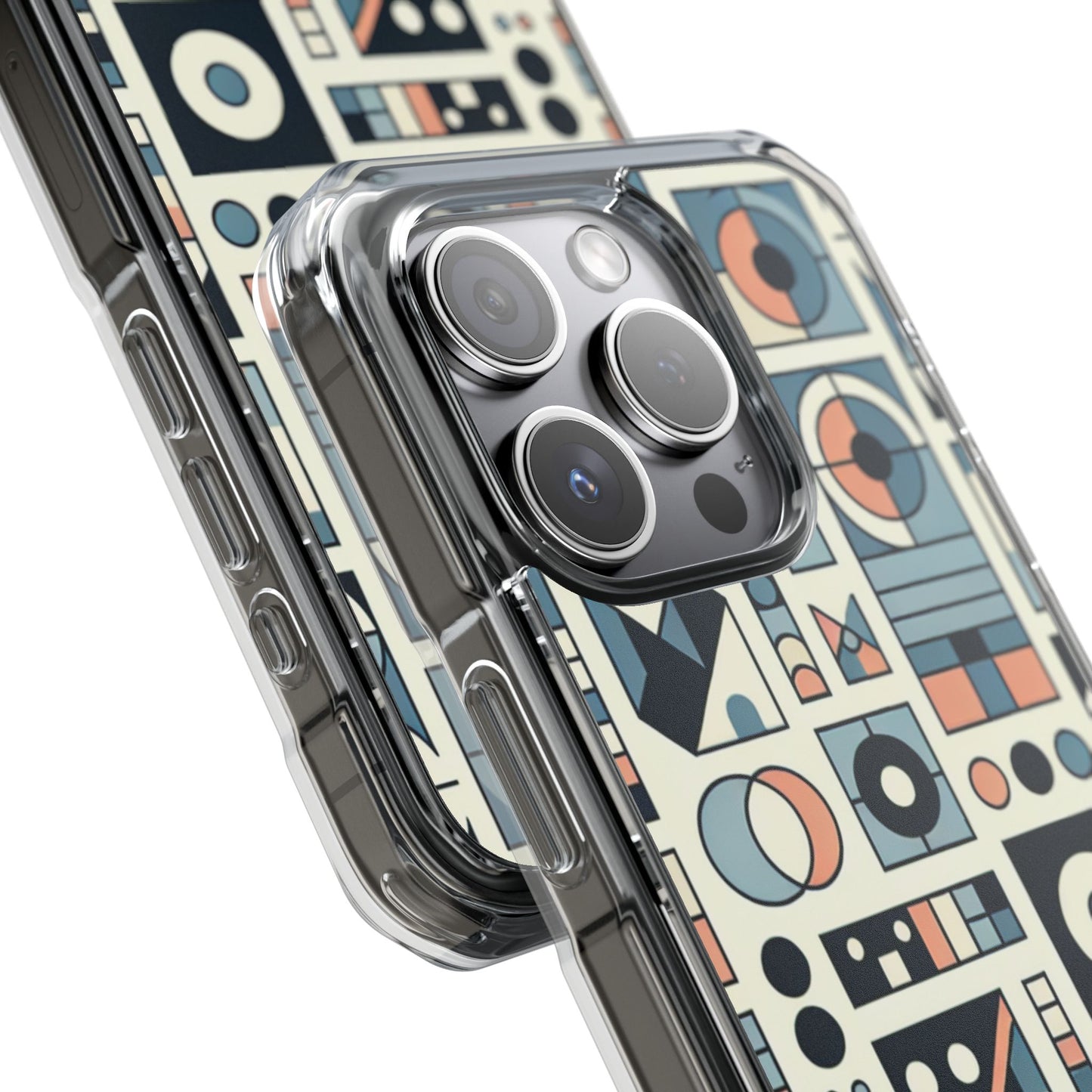 Geometric Print Magnetic Clear Impact Case for iPhone 16 15 14