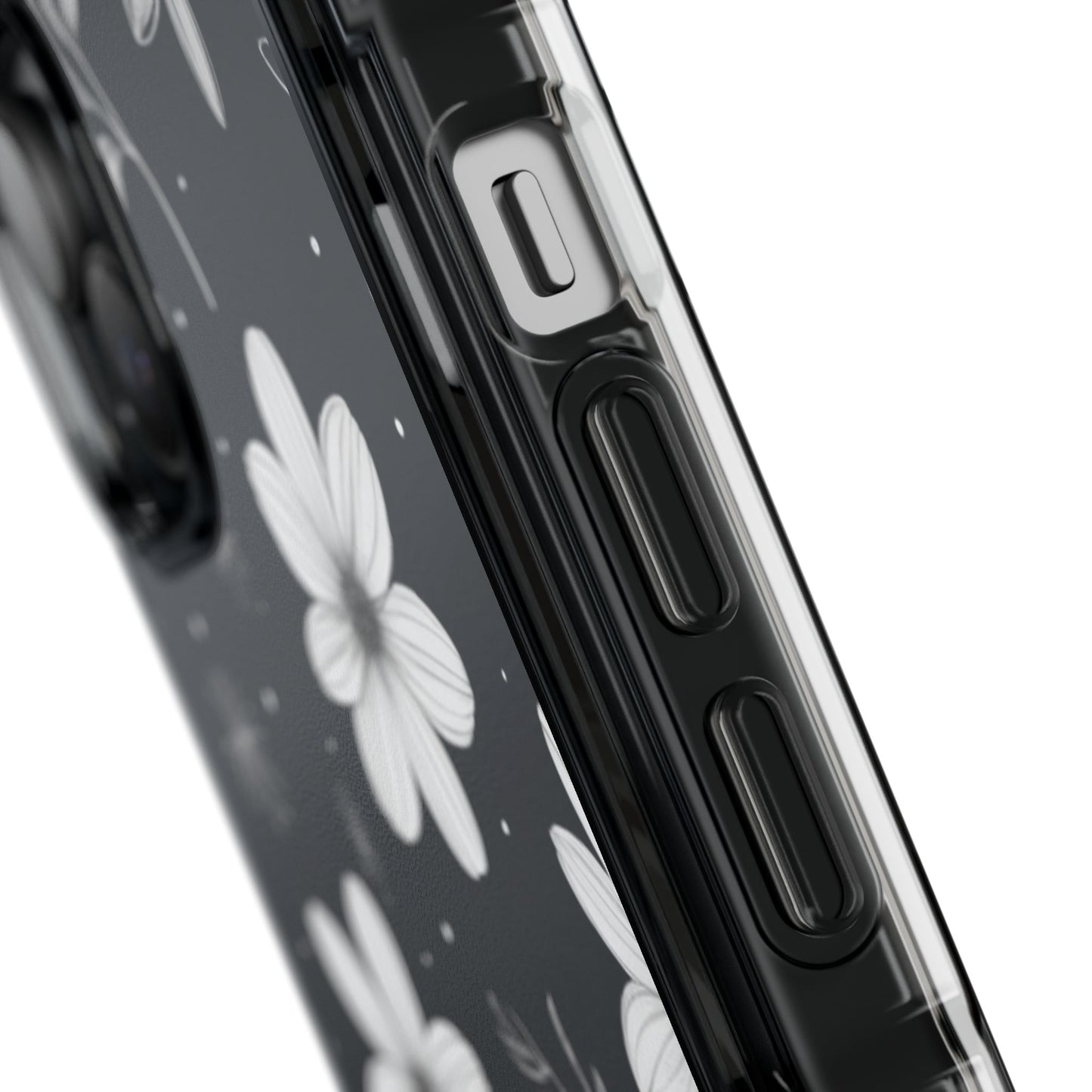 Chic Black and White Floral Print Magnetic Clear Impact Case for iPhone 16 15 14