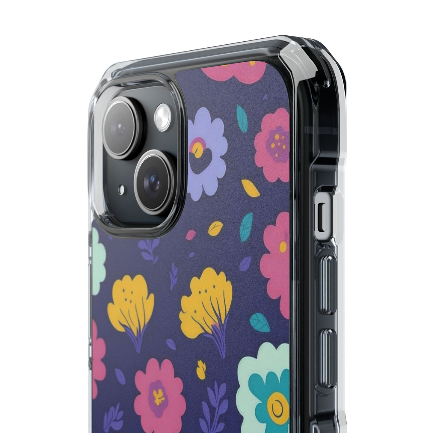 Purple Floral Magnetic Clear Impact Case for iPhone 16 15 14