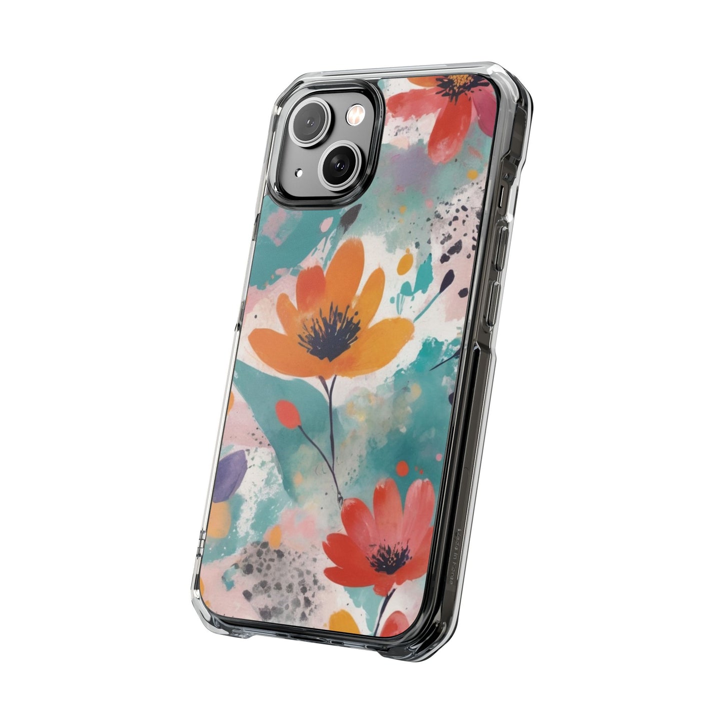 Floral Watercolor Design Magnetic Clear Impact Case for iPhone 16 15 14