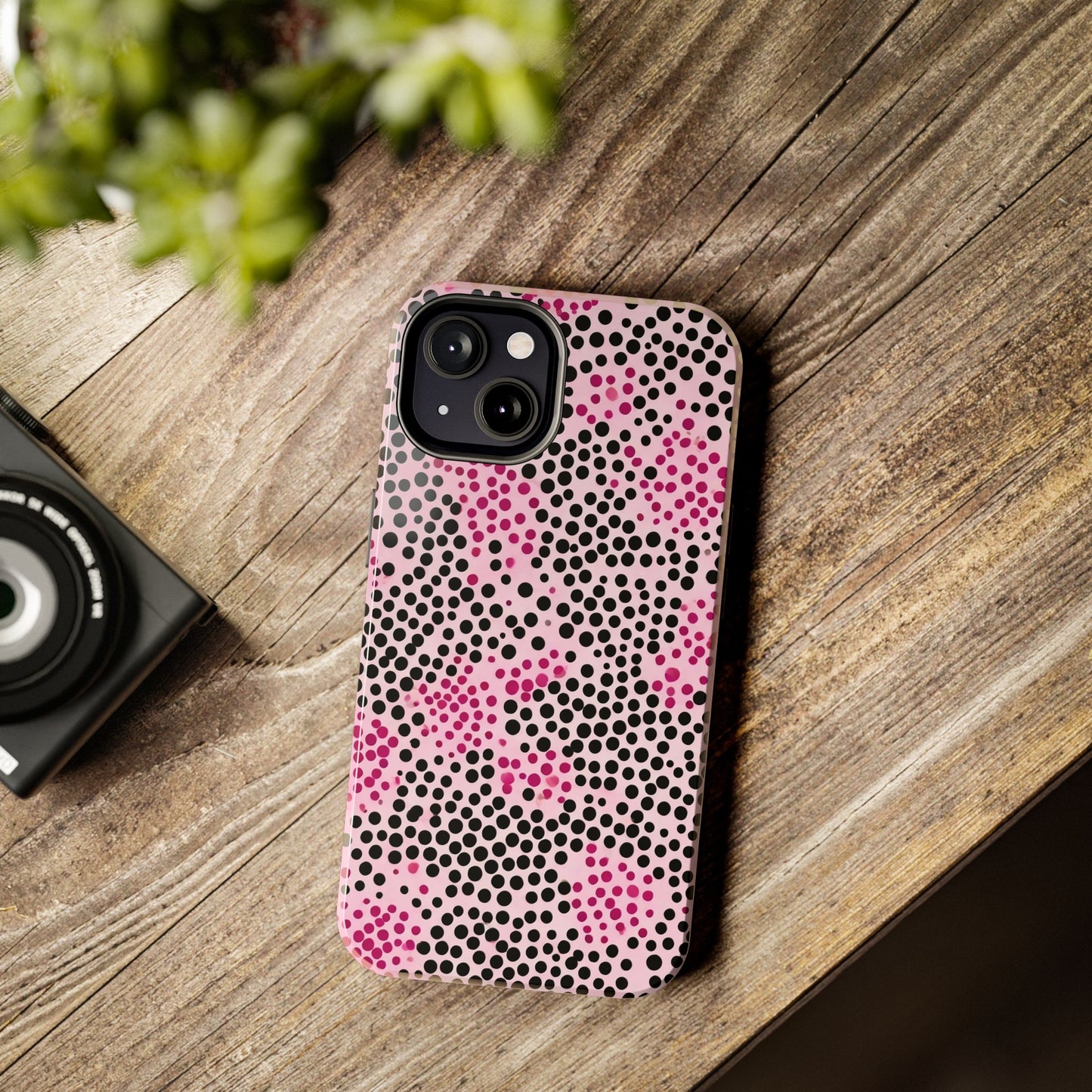Pink and Black Dot Design Tough Phone Case