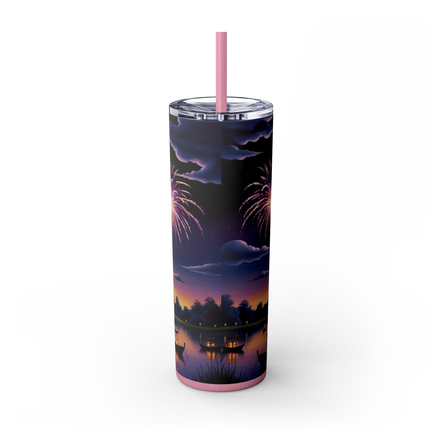 Night Sky Castle and Fireworks Skinny Tumbler, 20oz
