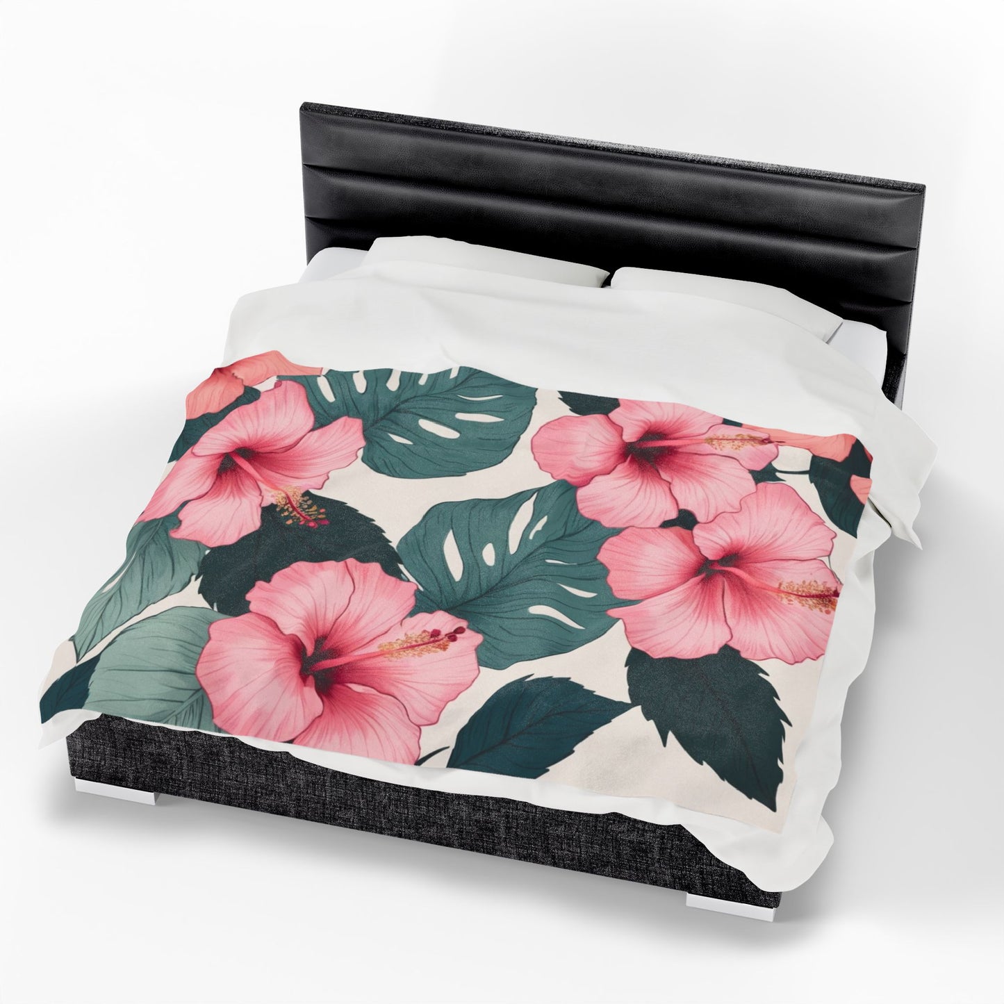 Tropical Hibiscus Velveteen Plush Blanket