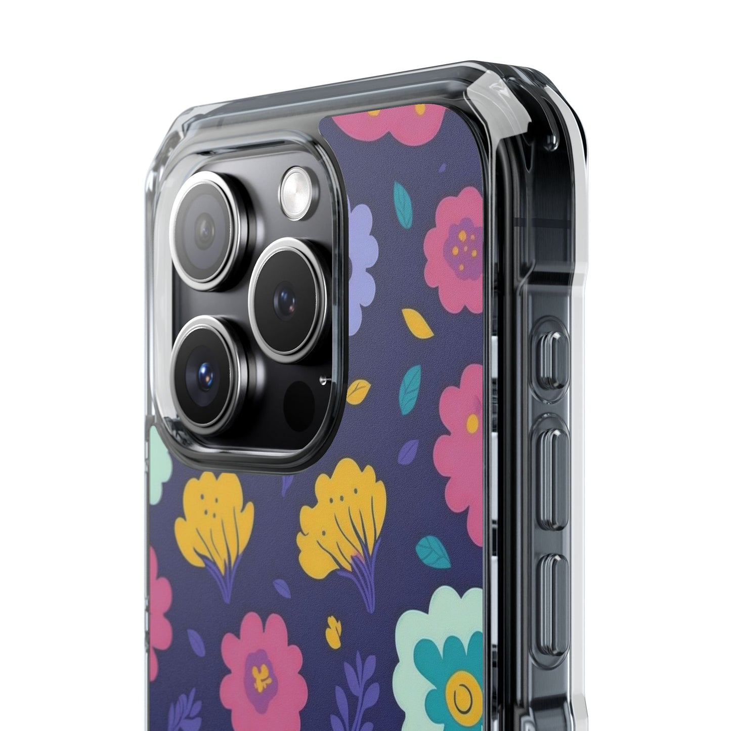 Purple Floral Magnetic Clear Impact Case for iPhone 16 15 14