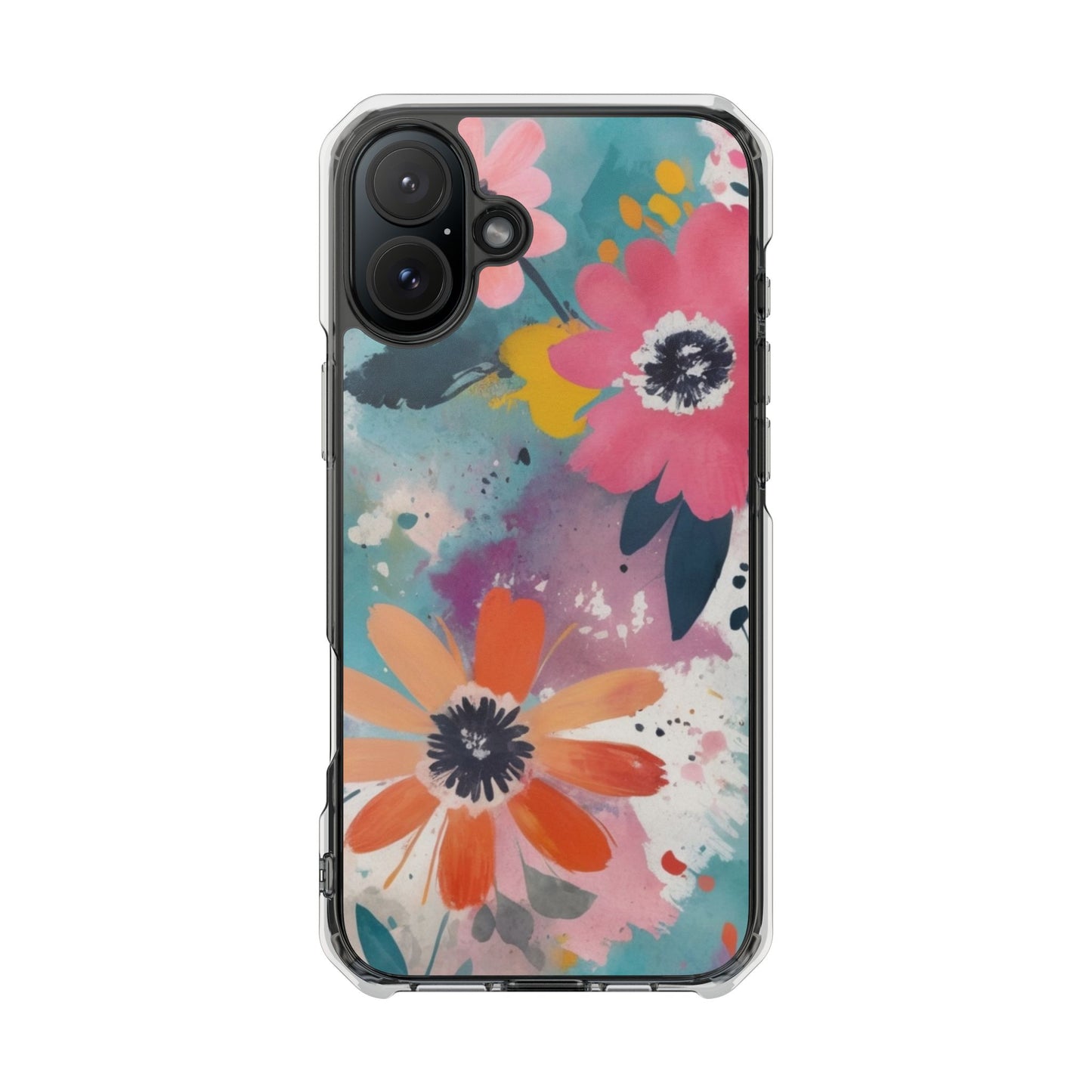 Vibrant Floral Magnetic Clear Impact Case for iPhone 16 15 14