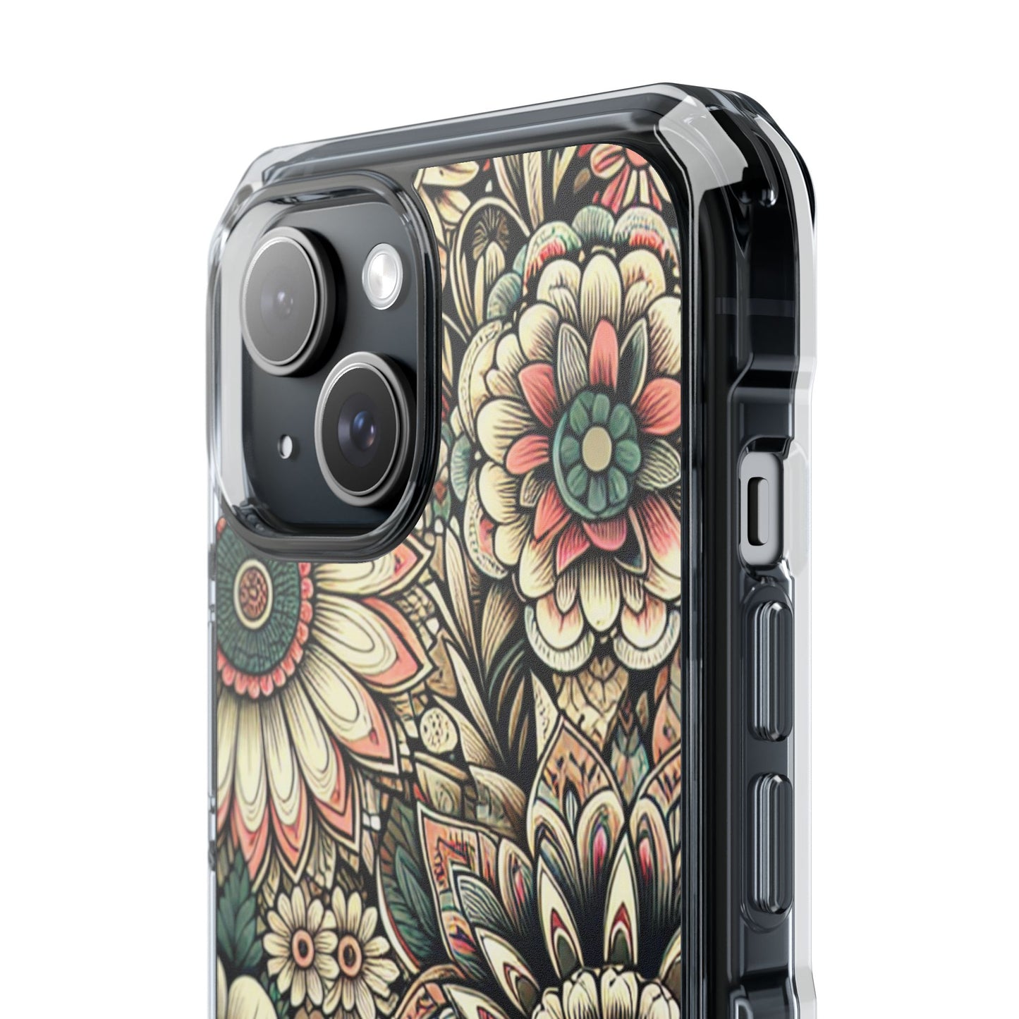 Boho Floral Magnetic Clear Impact Case for iPhone 16 15 14