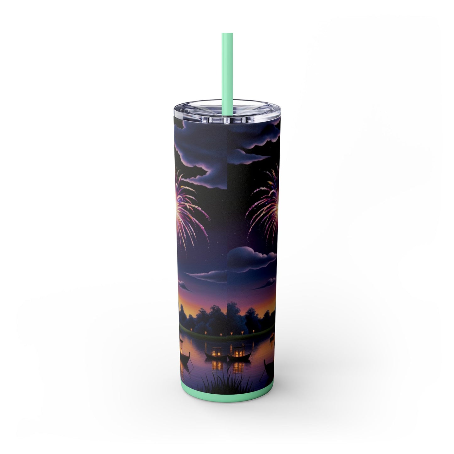 Night Sky Castle and Fireworks Skinny Tumbler, 20oz