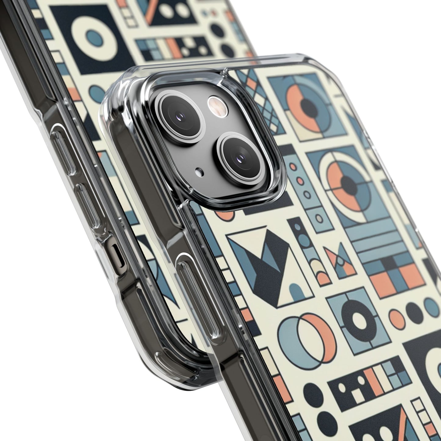 Geometric Print Magnetic Clear Impact Case for iPhone 16 15 14