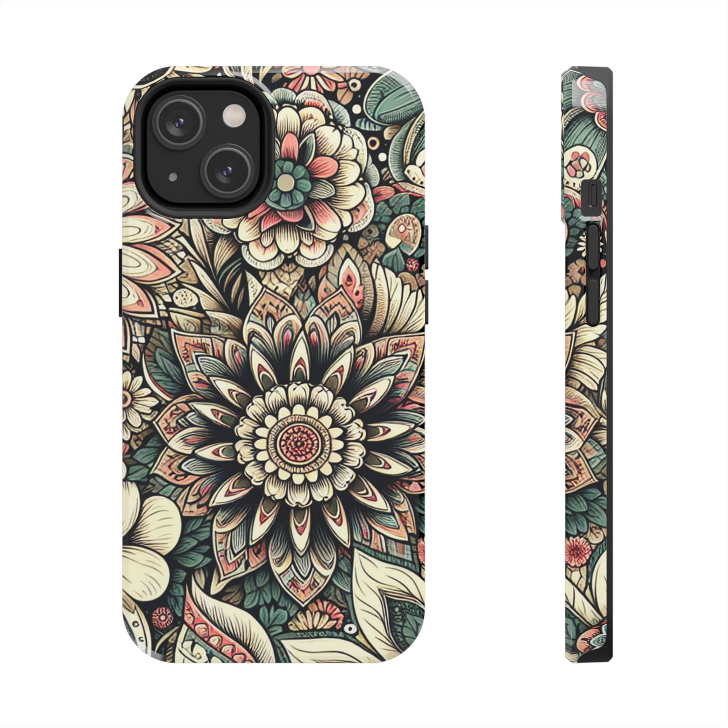 Boho Floral Tough Case for iPhone 16 15 14 13 12 11 X 8 7 Samsung Galaxy S24 S23 S22 S21