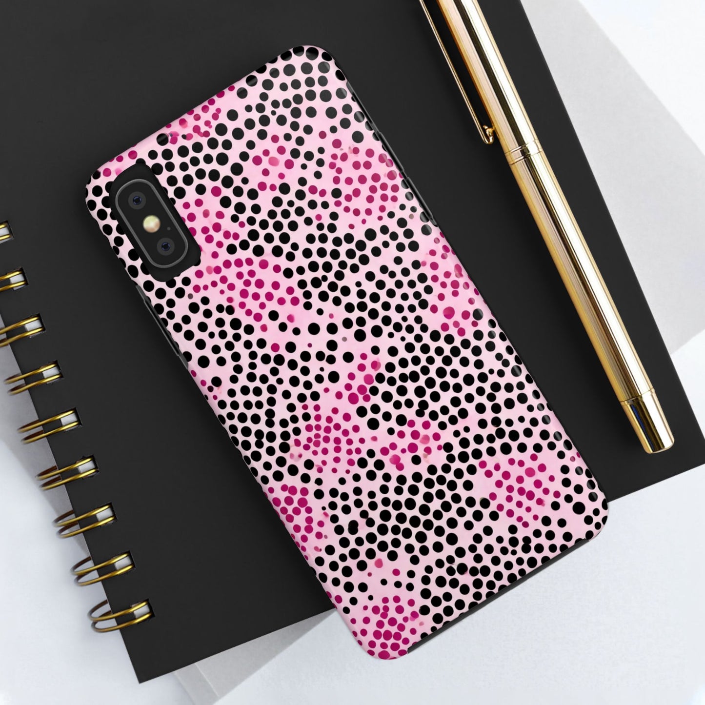 Pink and Black Dot Design Tough Phone Case