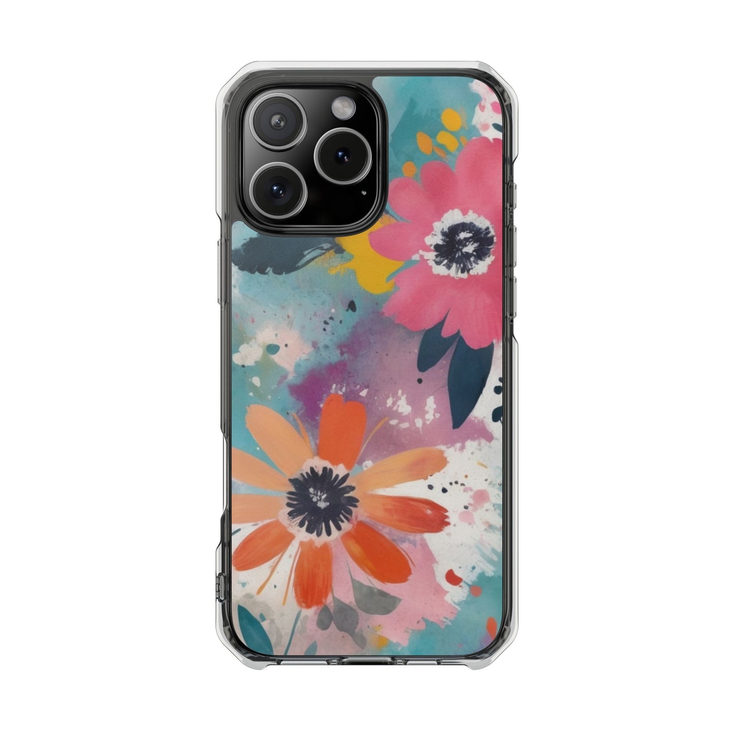 Vibrant Floral Magnetic Clear Impact Case for iPhone 16 15 14