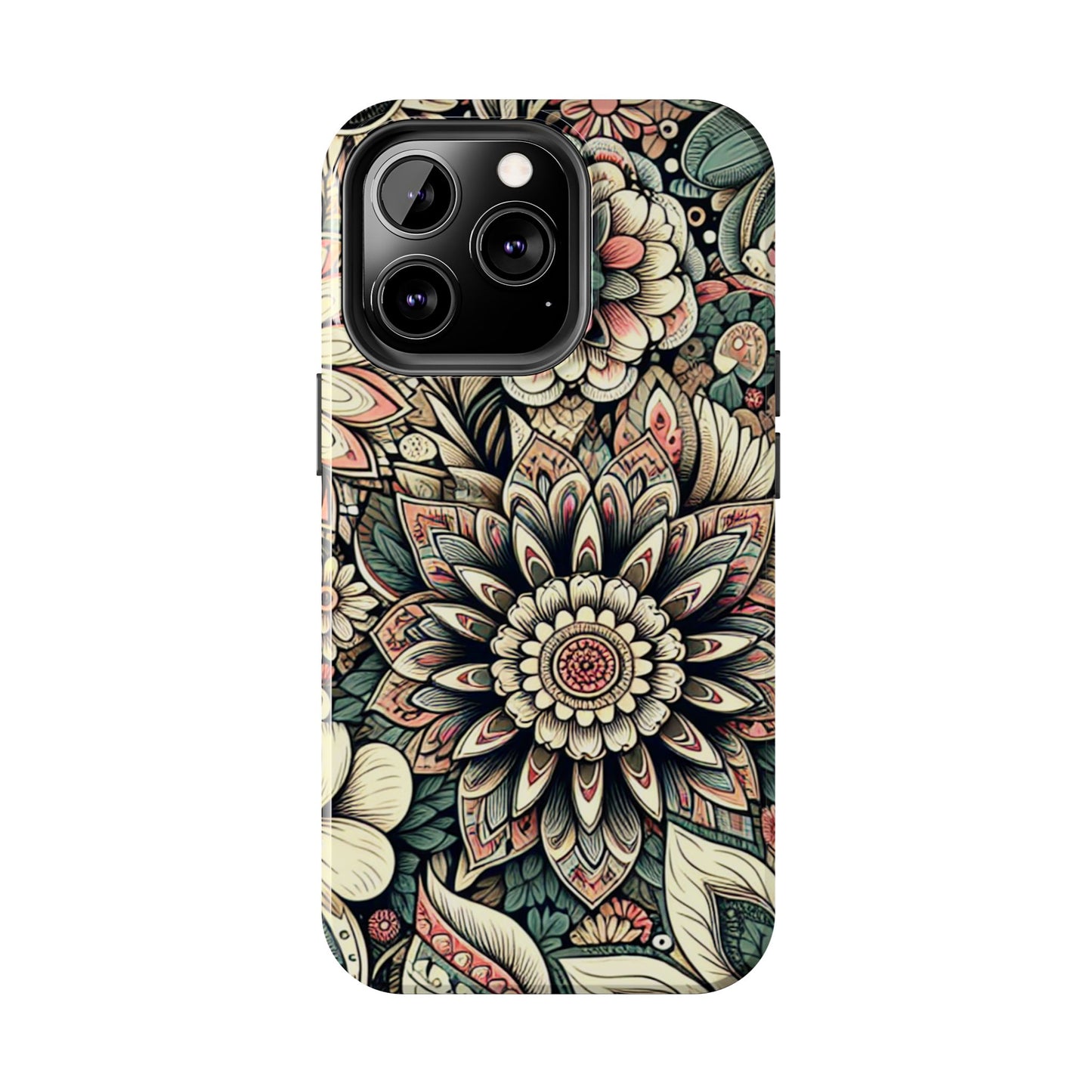 Boho Floral Tough Case for iPhone 16 15 14 13 12 11 X 8 7 Samsung Galaxy S24 S23 S22 S21