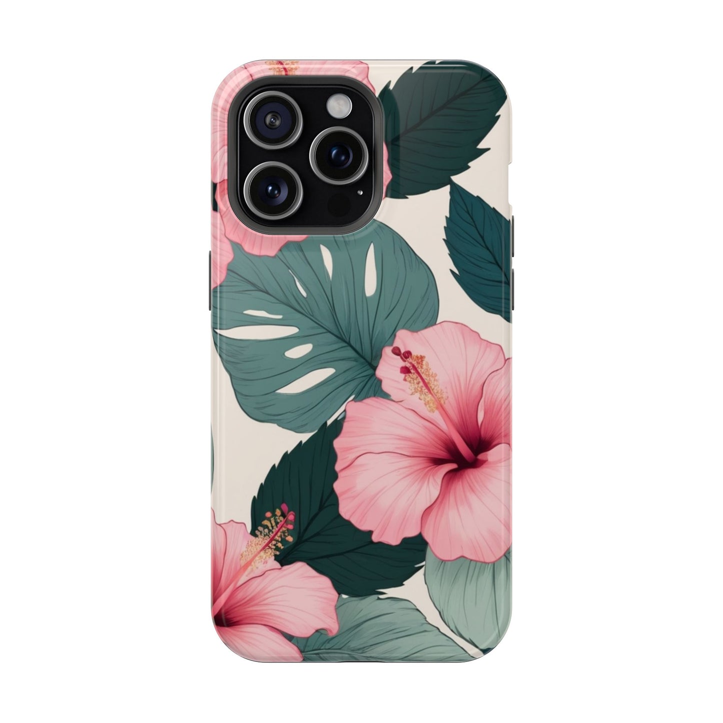 Tropical Hibiscus Magnetic Tough Phone Case for iPhone 13 14 15 16 Models