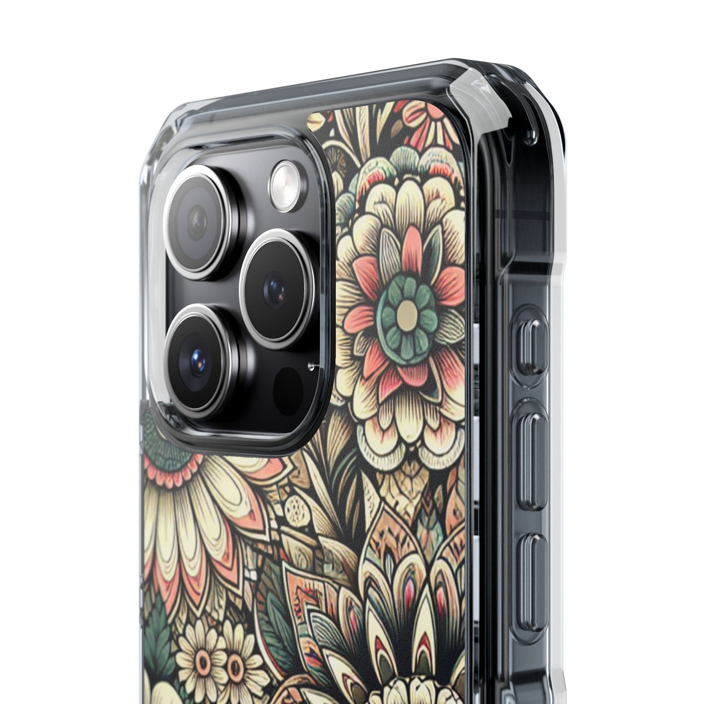 Boho Floral Magnetic Clear Impact Case for iPhone 16 15 14