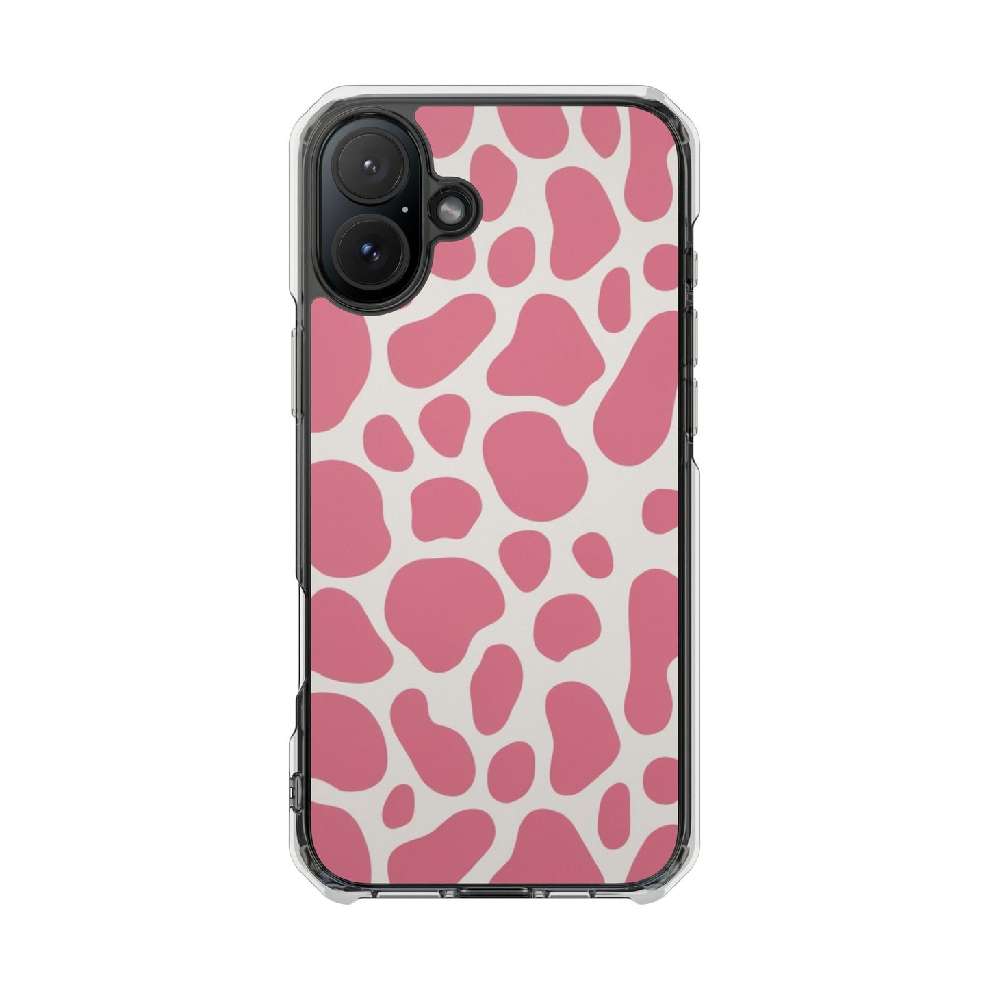 Pink Giraffe Print Magnetic Clear Impact Case for iPhone 16 15 14