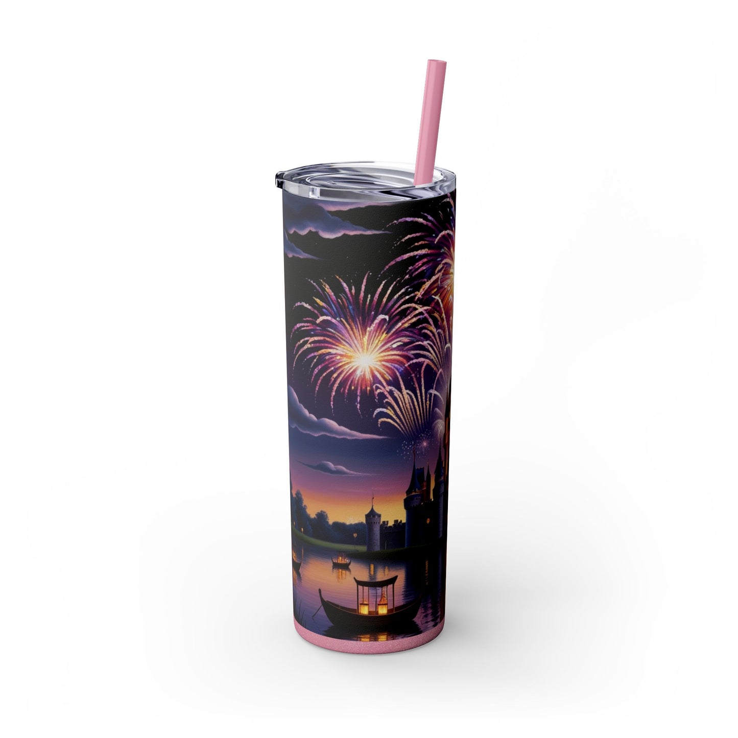 Night Sky Castle and Fireworks Skinny Tumbler, 20oz