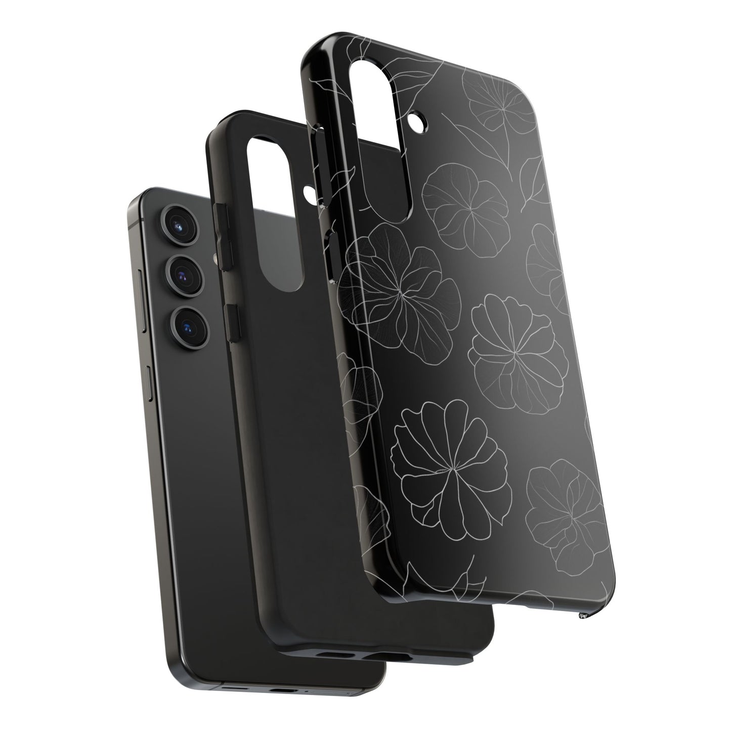 Black Floral Tough Phone Case