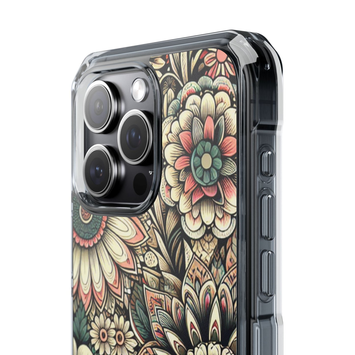 Boho Floral Magnetic Clear Impact Case for iPhone 16 15 14