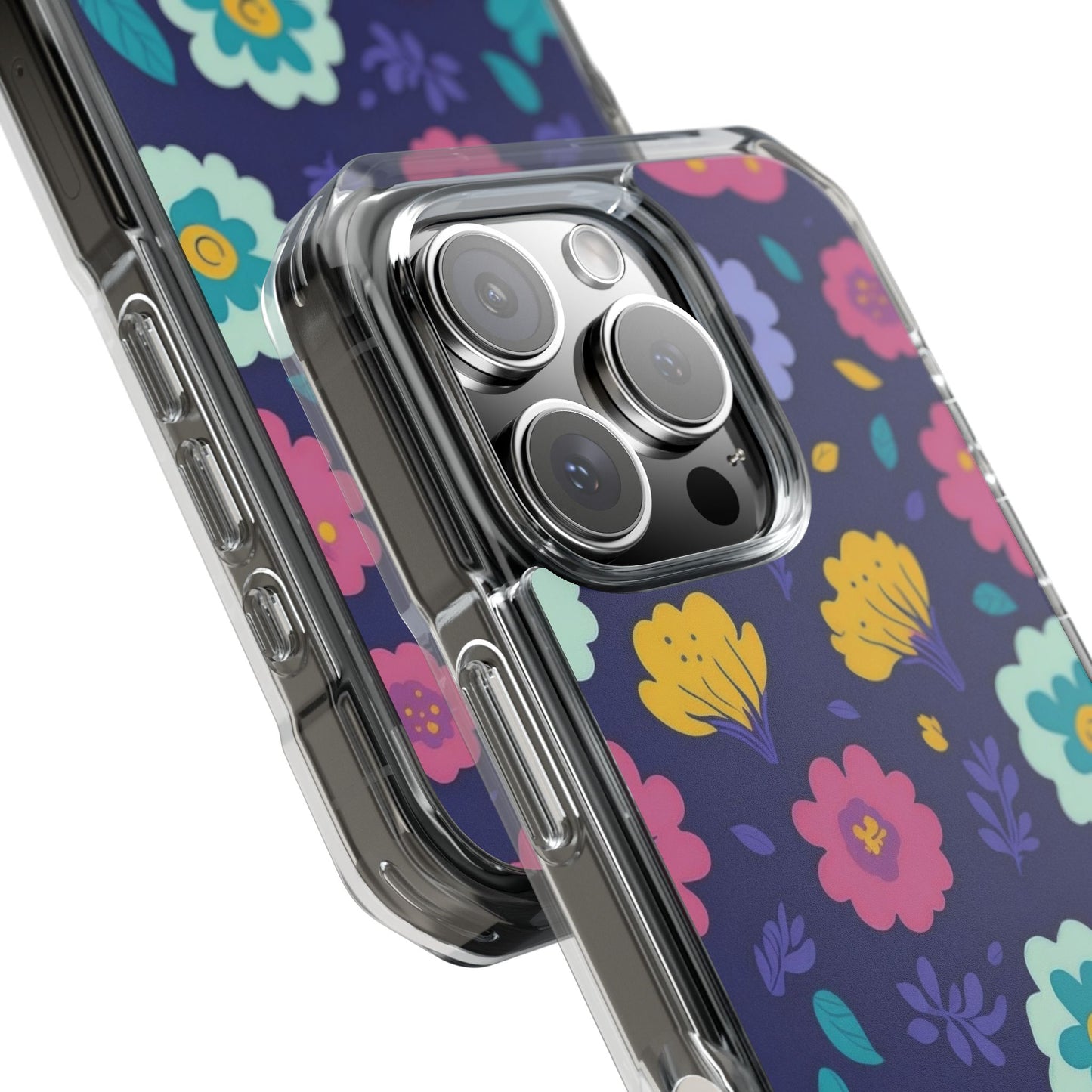 Purple Floral Magnetic Clear Impact Case for iPhone 16 15 14