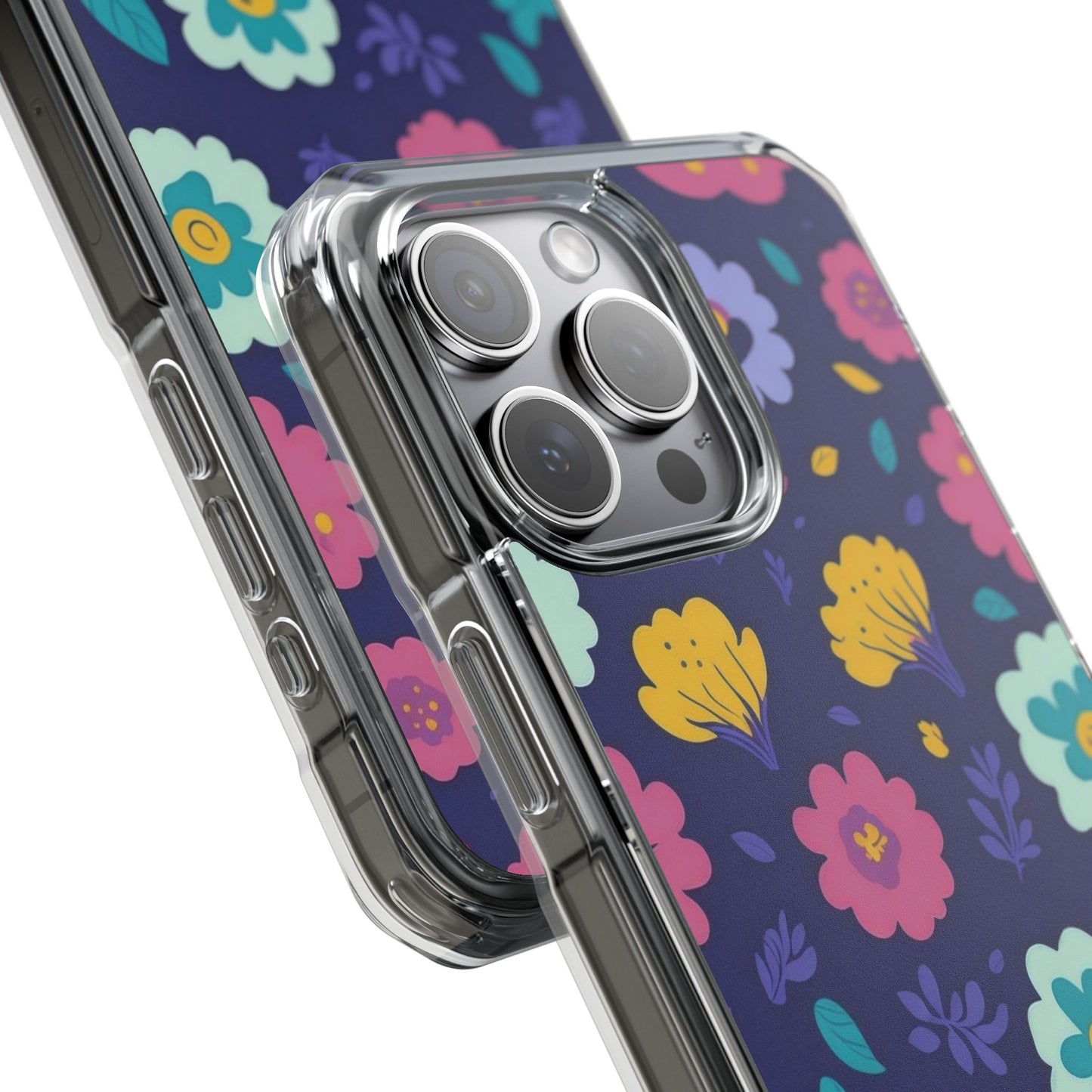 Purple Floral Magnetic Clear Impact Case for iPhone 16 15 14
