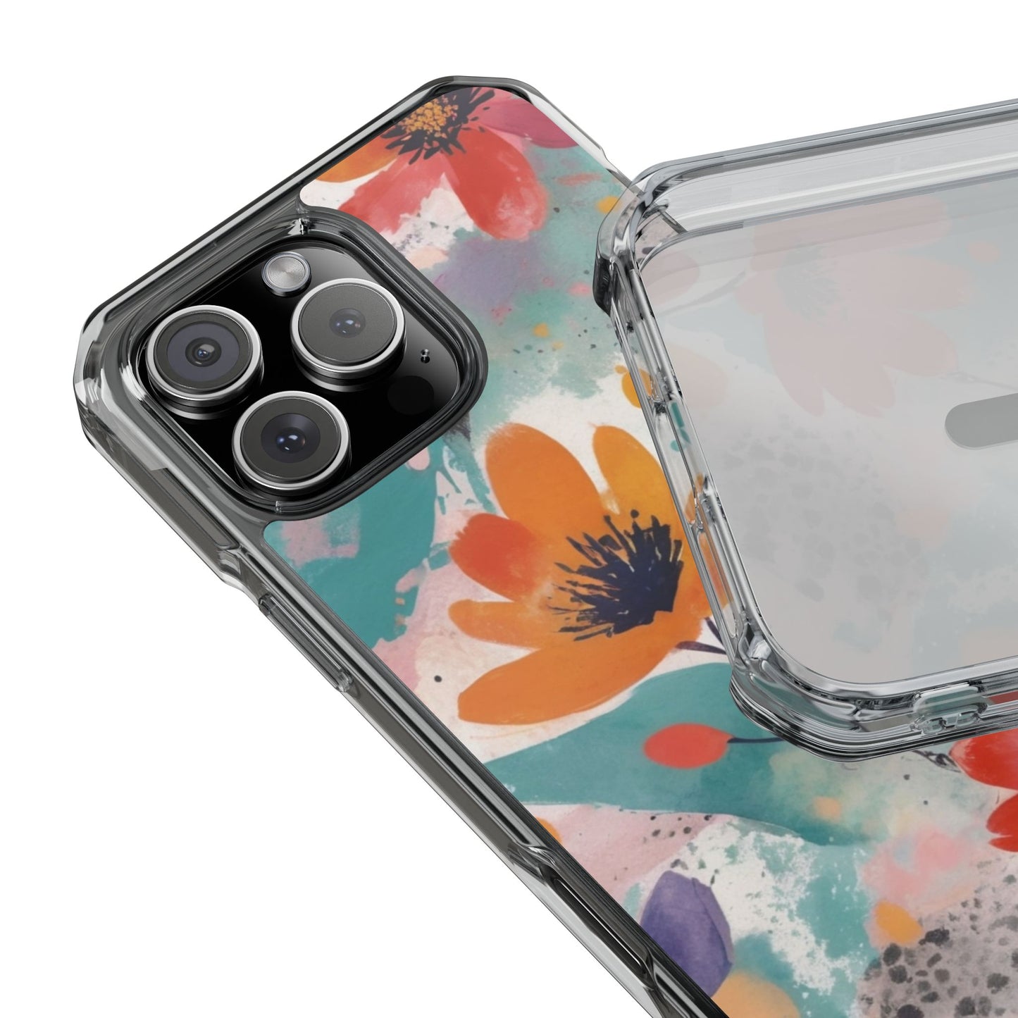 Floral Watercolor Design Magnetic Clear Impact Case for iPhone 16 15 14