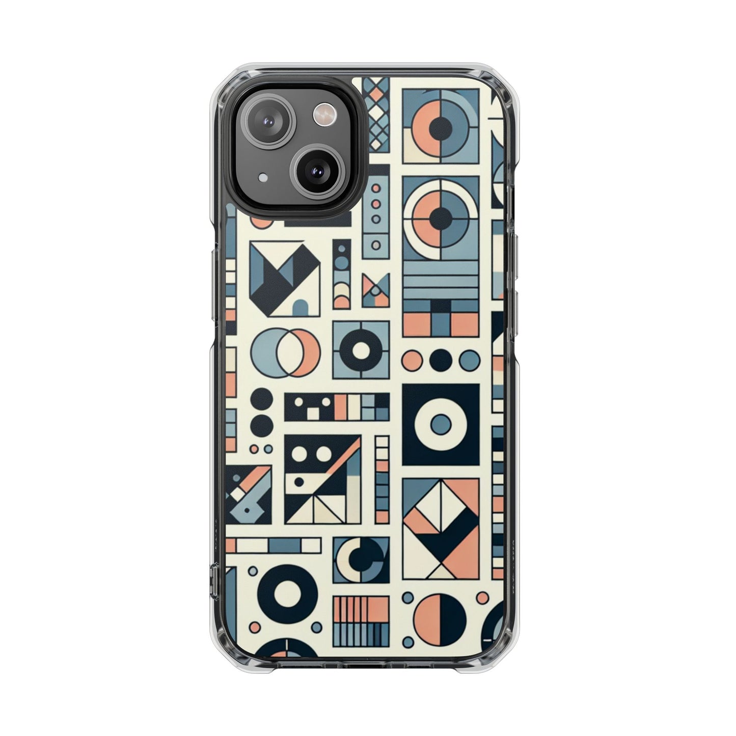 Geometric Print Magnetic Clear Impact Case for iPhone 16 15 14
