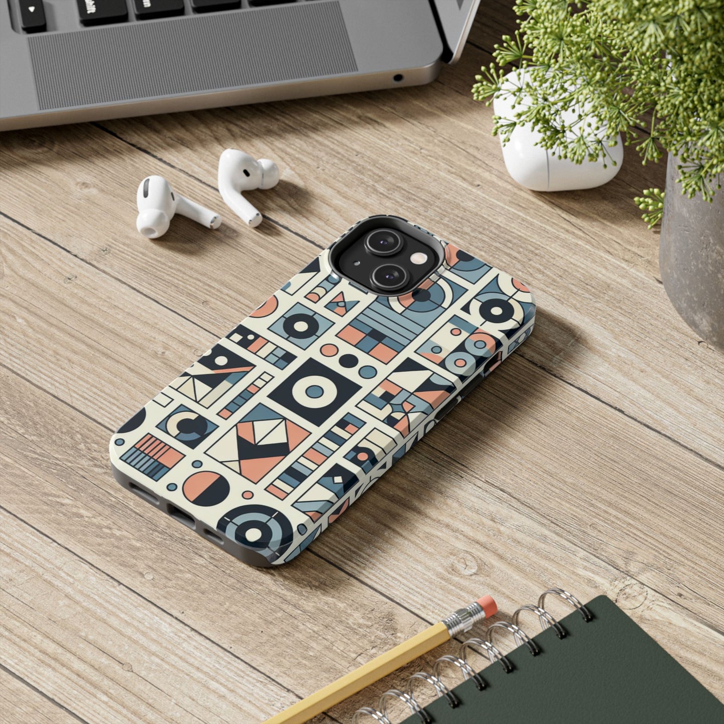 Geometric Print Tough Phone Case for iPhone 16 15 14 13 12 11 X 8 7 Samsung Galaxy S24 S23 S22 S21