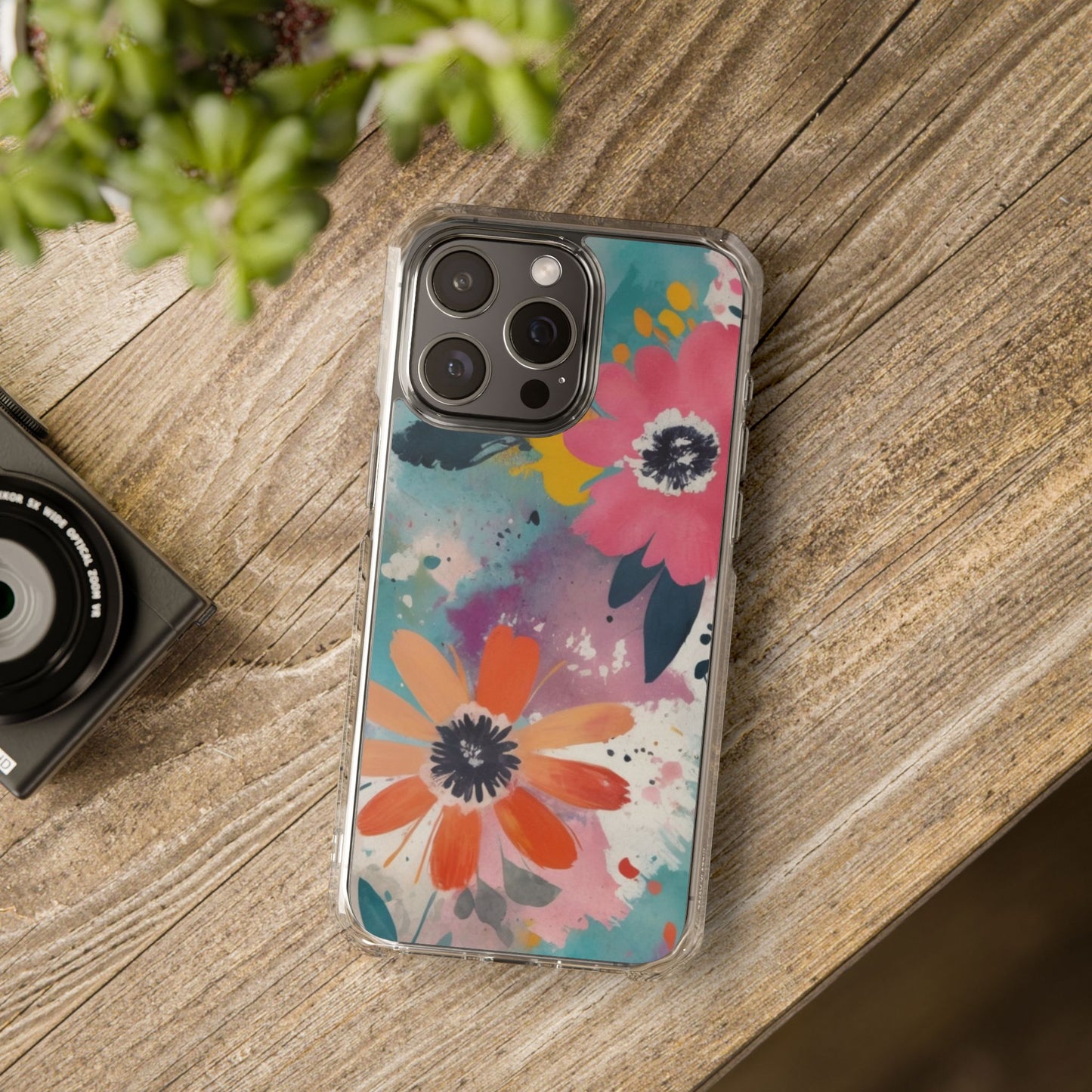 Vibrant Floral Magnetic Clear Impact Case for iPhone 16 15 14
