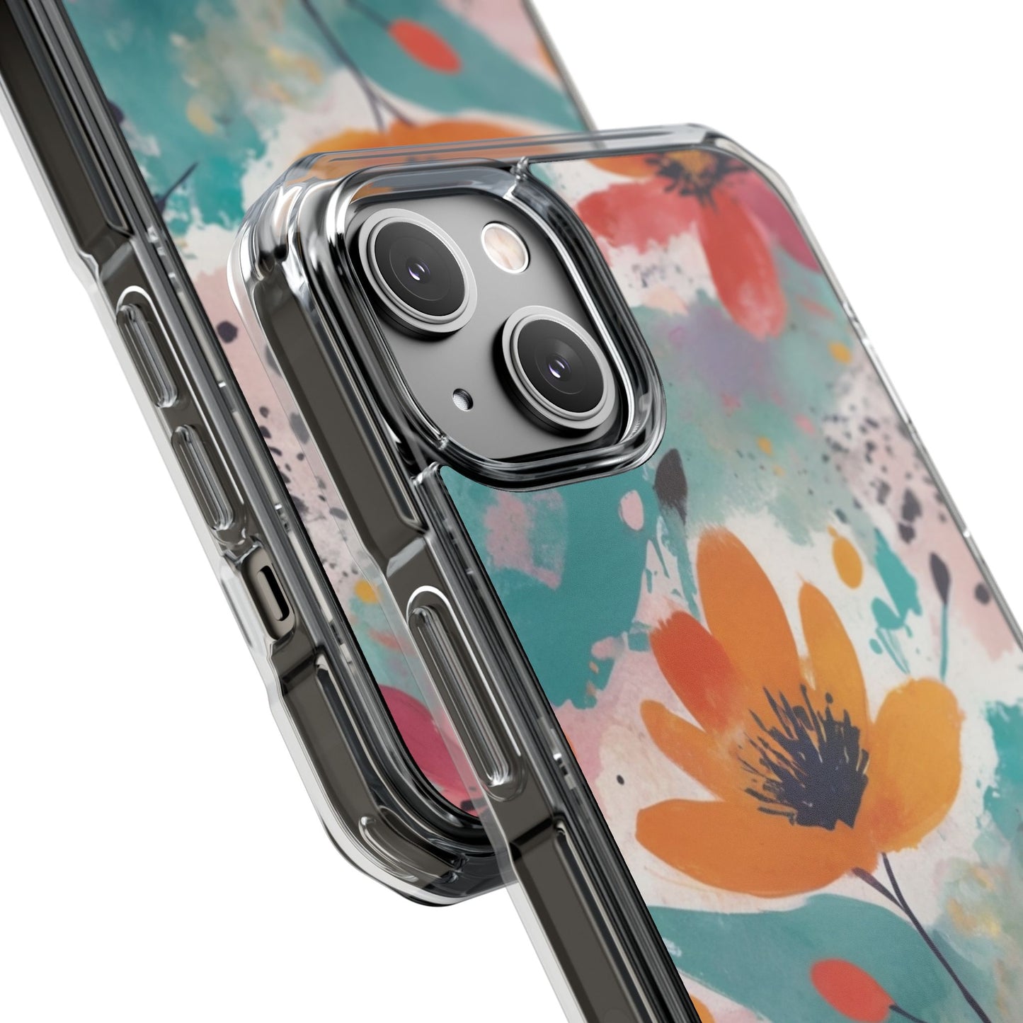 Floral Watercolor Design Magnetic Clear Impact Case for iPhone 16 15 14