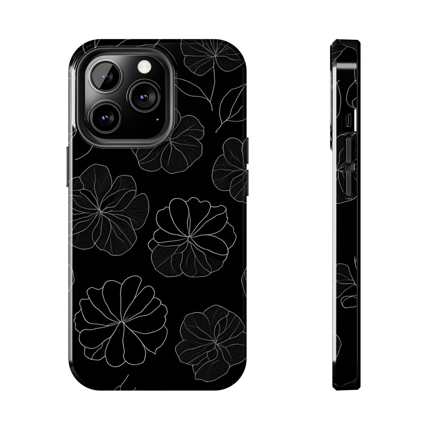 Black Floral Tough Phone Case