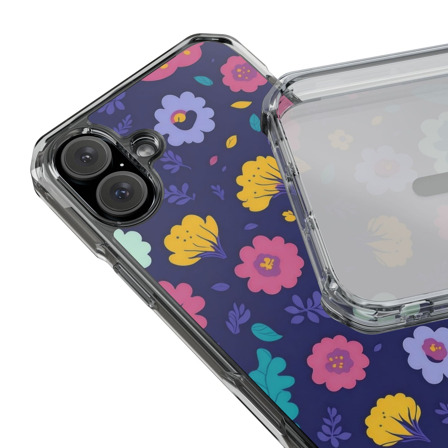 Purple Floral Magnetic Clear Impact Case for iPhone 16 15 14